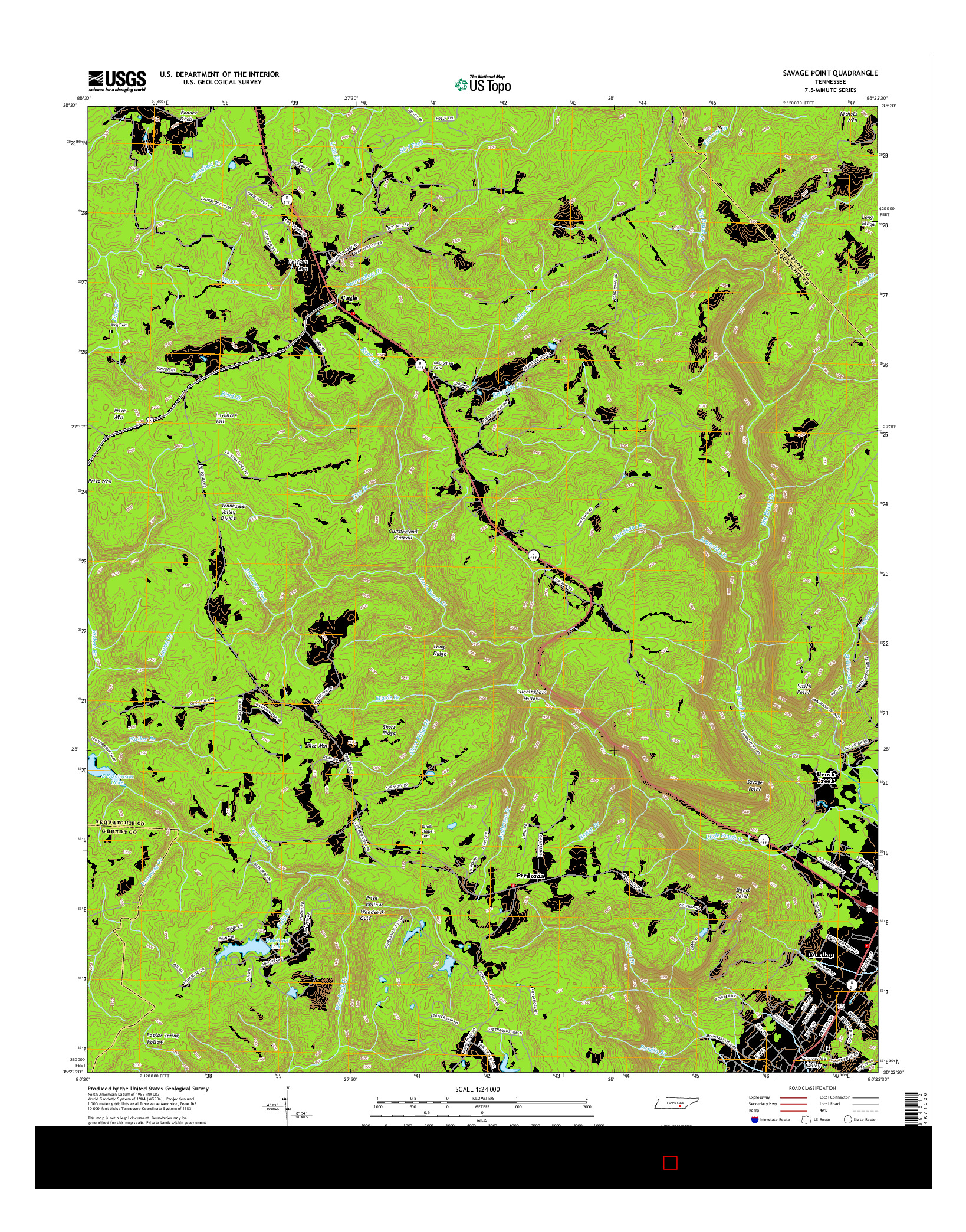 USGS US TOPO 7.5-MINUTE MAP FOR SAVAGE POINT, TN 2016