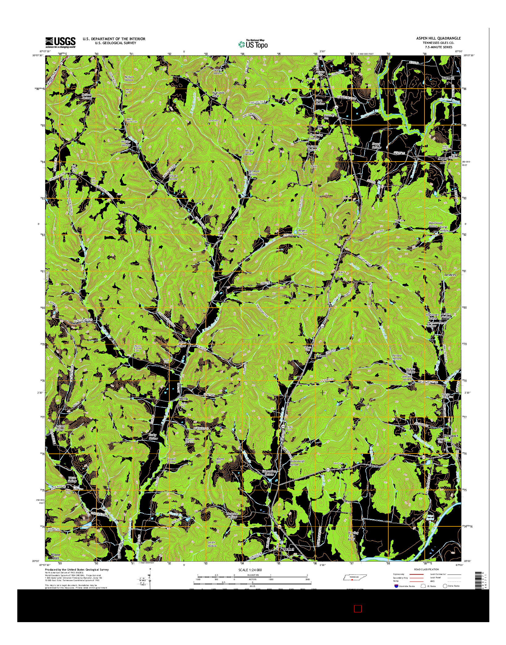 USGS US TOPO 7.5-MINUTE MAP FOR ASPEN HILL, TN 2016