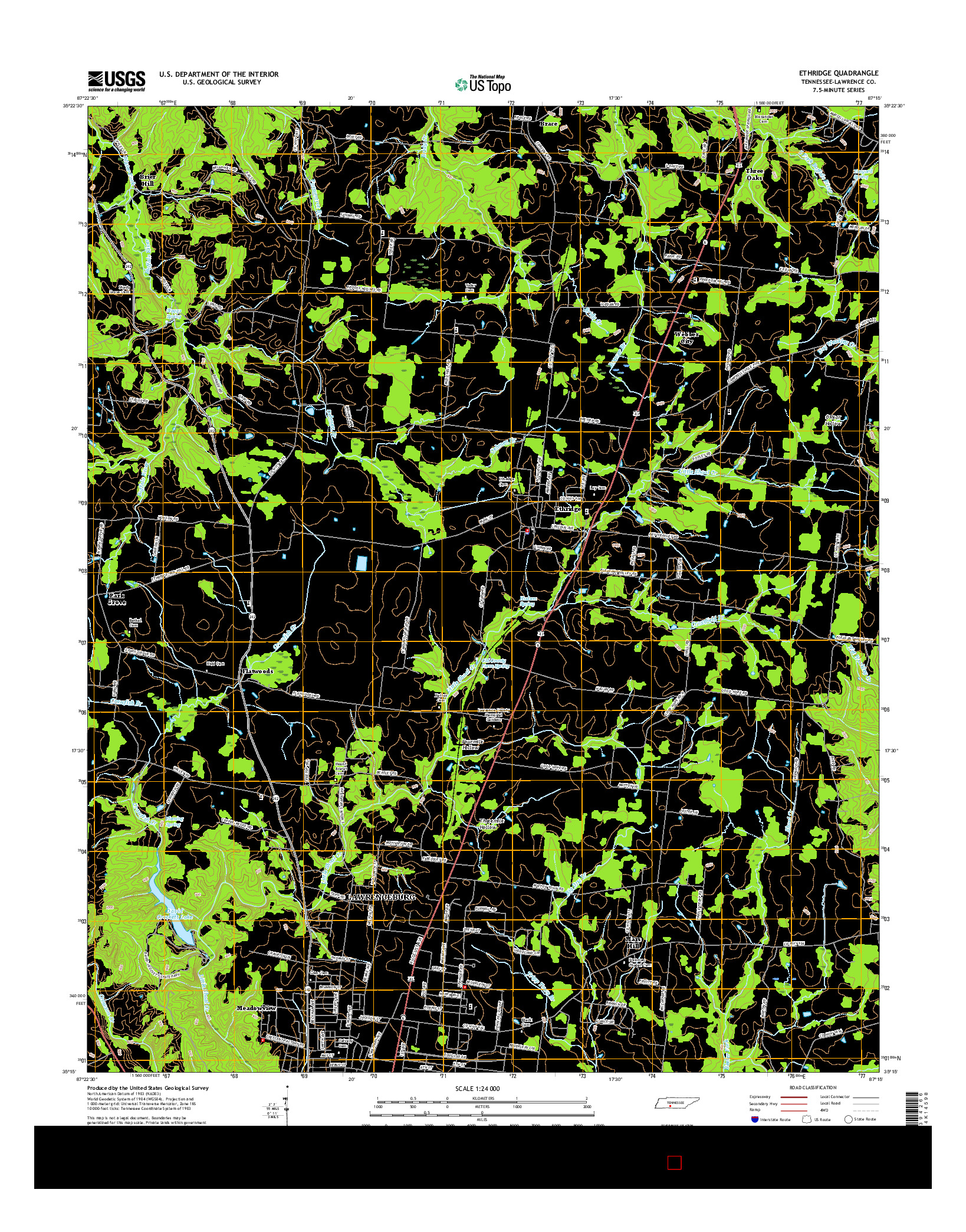 USGS US TOPO 7.5-MINUTE MAP FOR ETHRIDGE, TN 2016