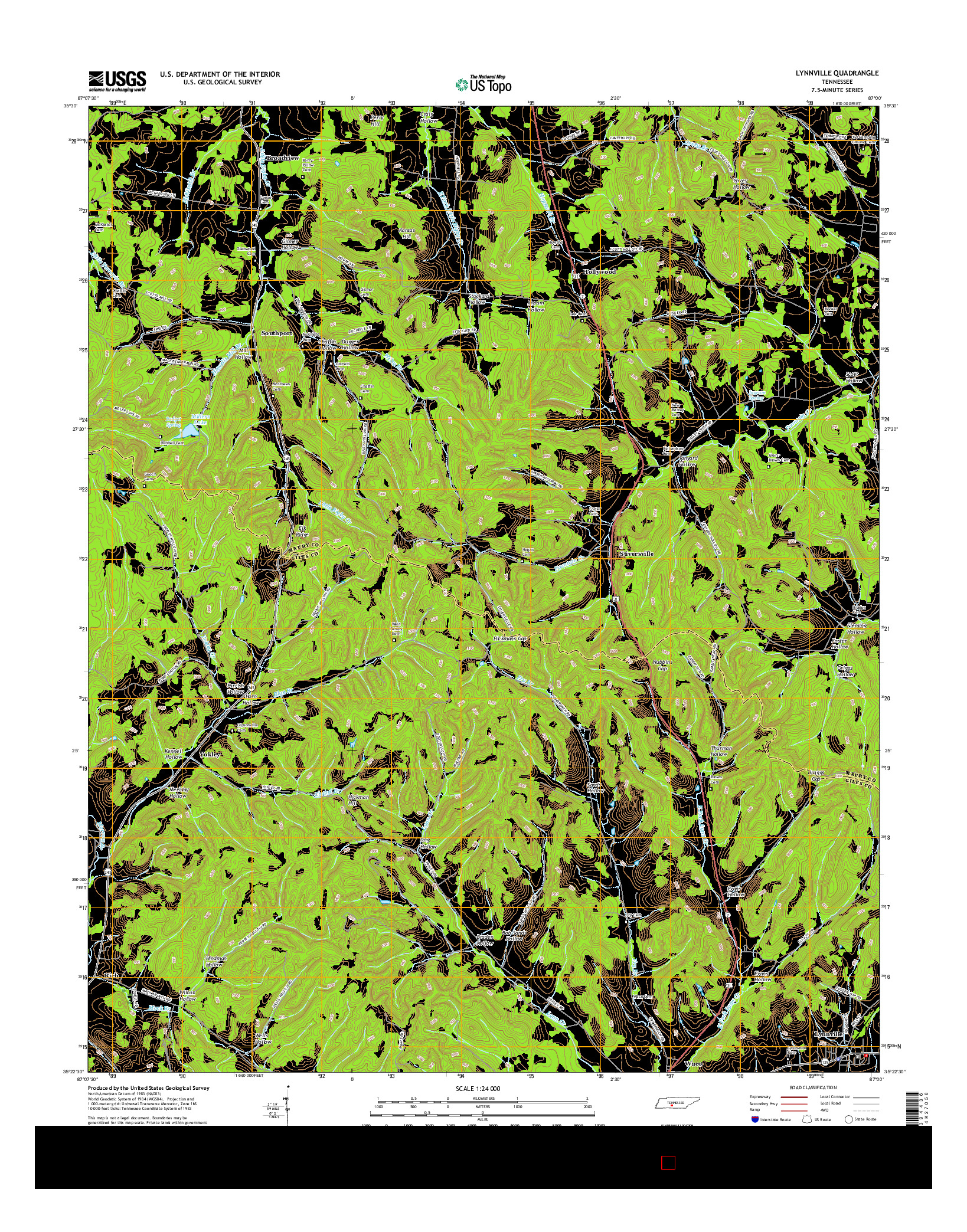 USGS US TOPO 7.5-MINUTE MAP FOR LYNNVILLE, TN 2016