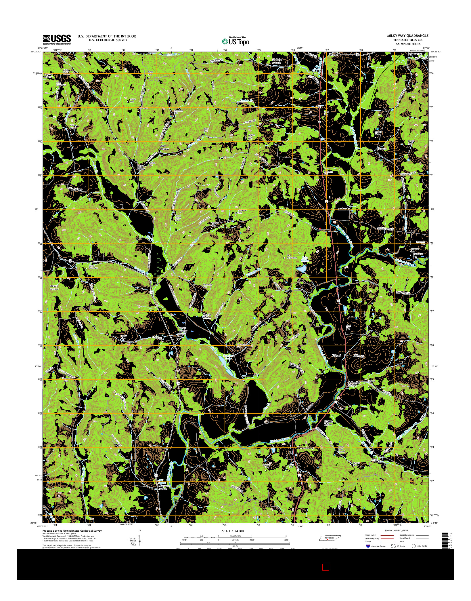 USGS US TOPO 7.5-MINUTE MAP FOR MILKY WAY, TN 2016