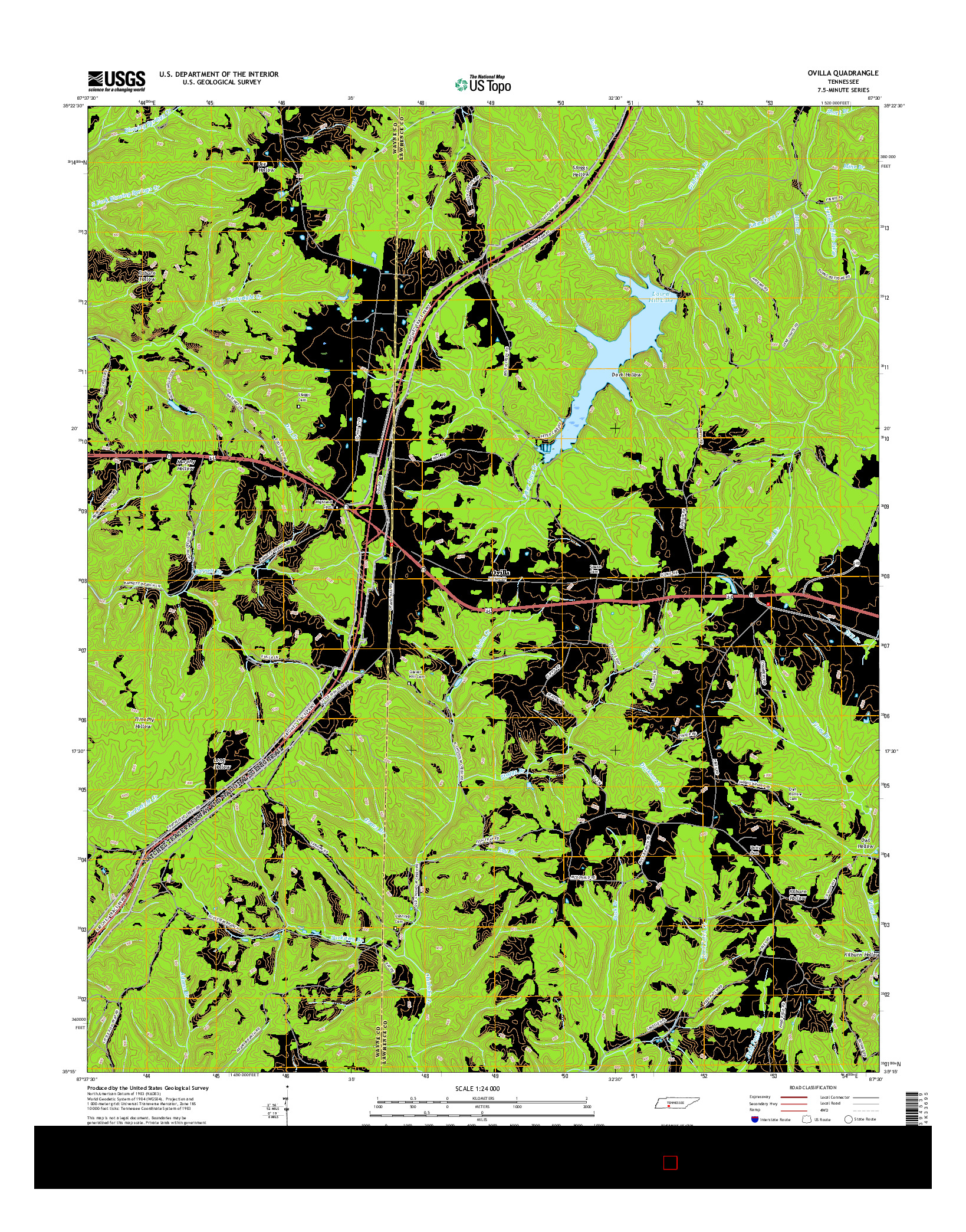 USGS US TOPO 7.5-MINUTE MAP FOR OVILLA, TN 2016