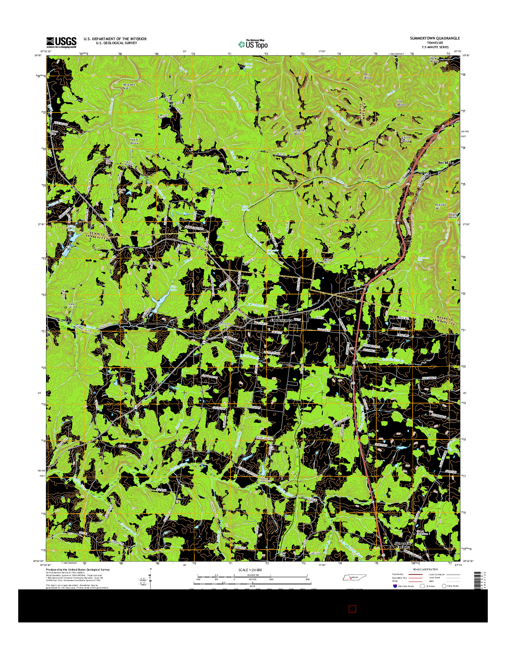 USGS US TOPO 7.5-MINUTE MAP FOR SUMMERTOWN, TN 2016