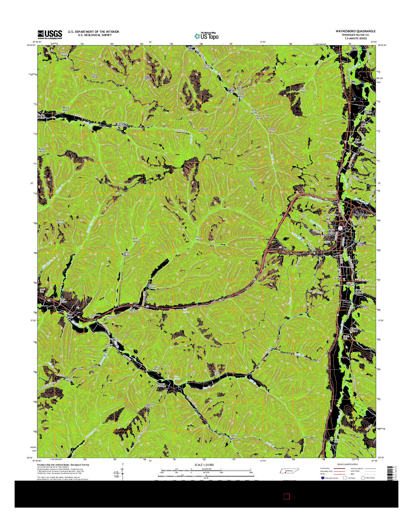 USGS US TOPO 7.5-MINUTE MAP FOR WAYNESBORO, TN 2016