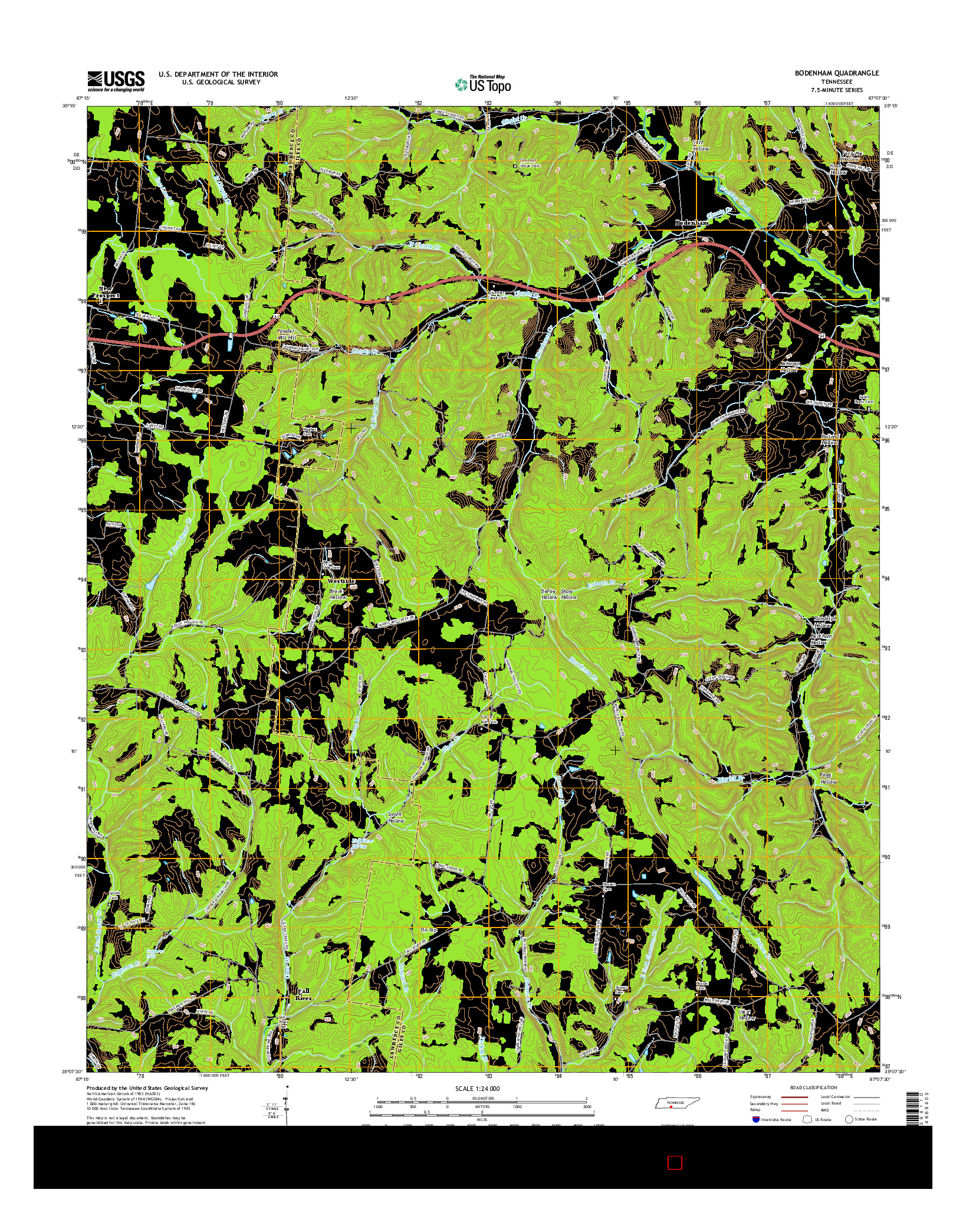 USGS US TOPO 7.5-MINUTE MAP FOR BODENHAM, TN 2016