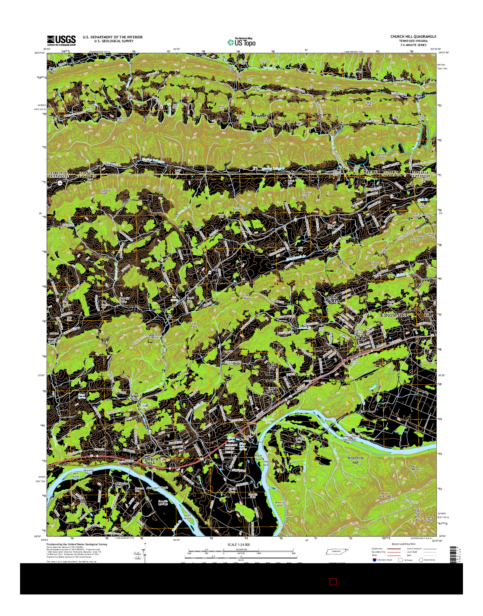 USGS US TOPO 7.5-MINUTE MAP FOR CHURCH HILL, TN-VA 2016