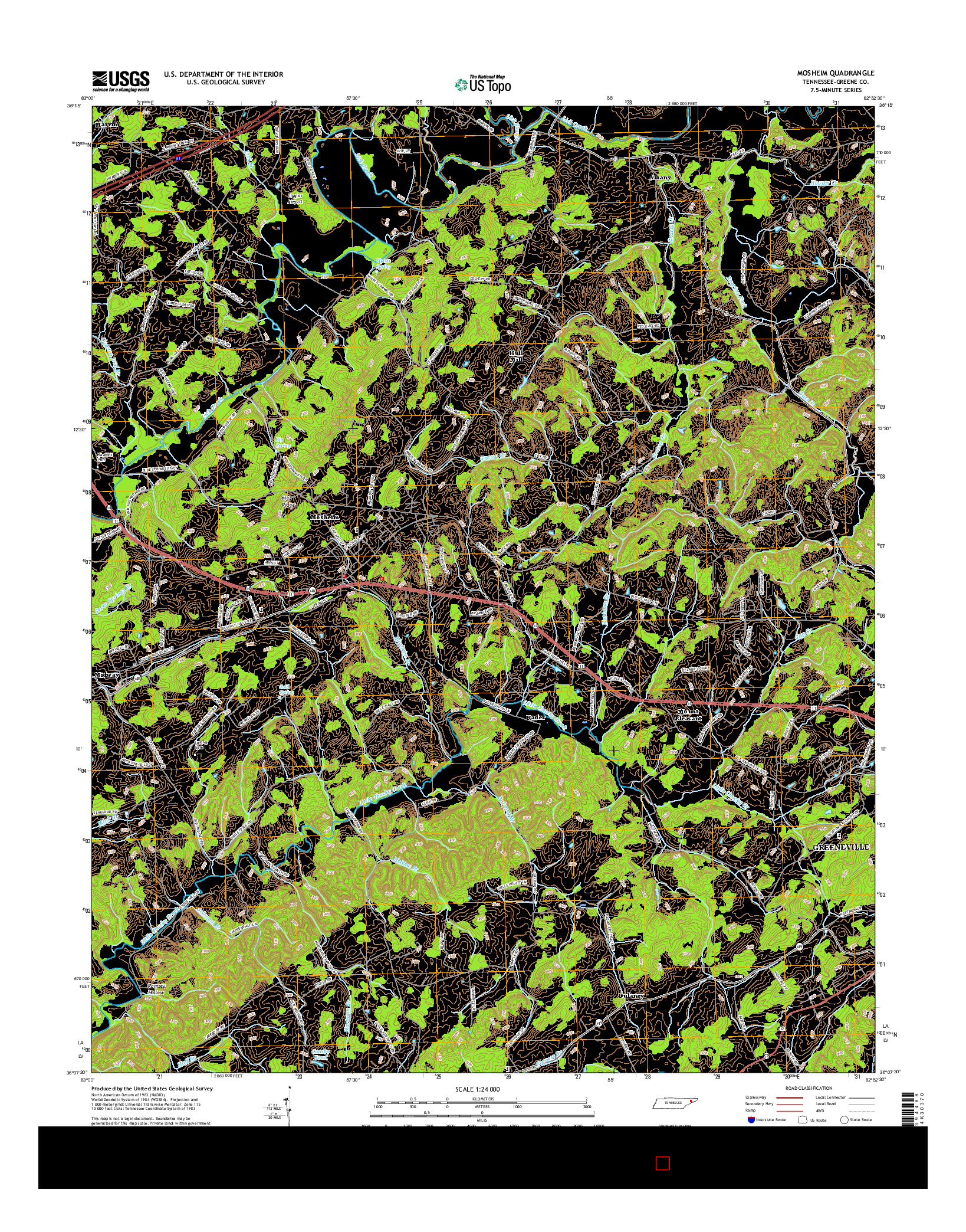 USGS US TOPO 7.5-MINUTE MAP FOR MOSHEIM, TN 2016