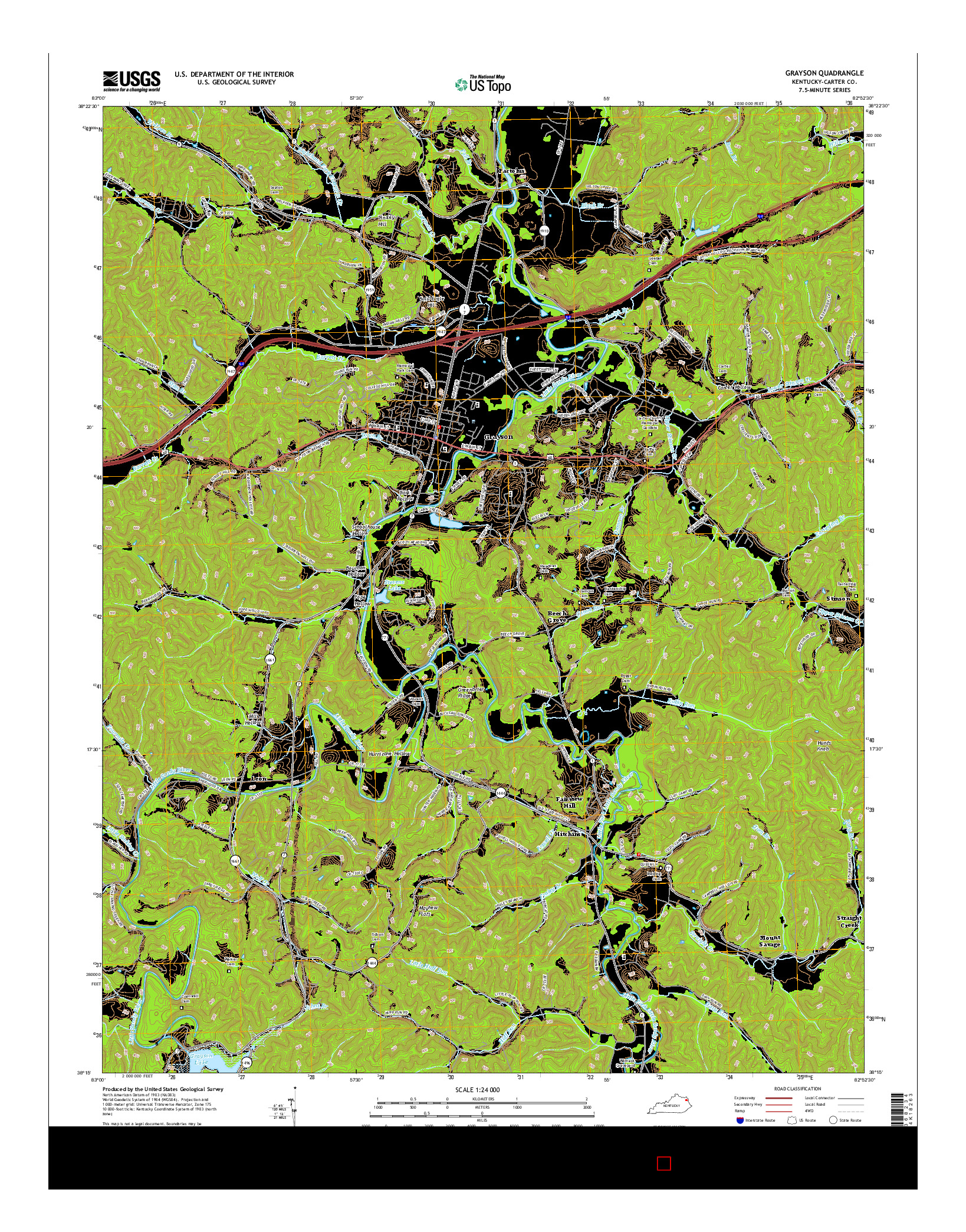 USGS US TOPO 7.5-MINUTE MAP FOR GRAYSON, KY 2016