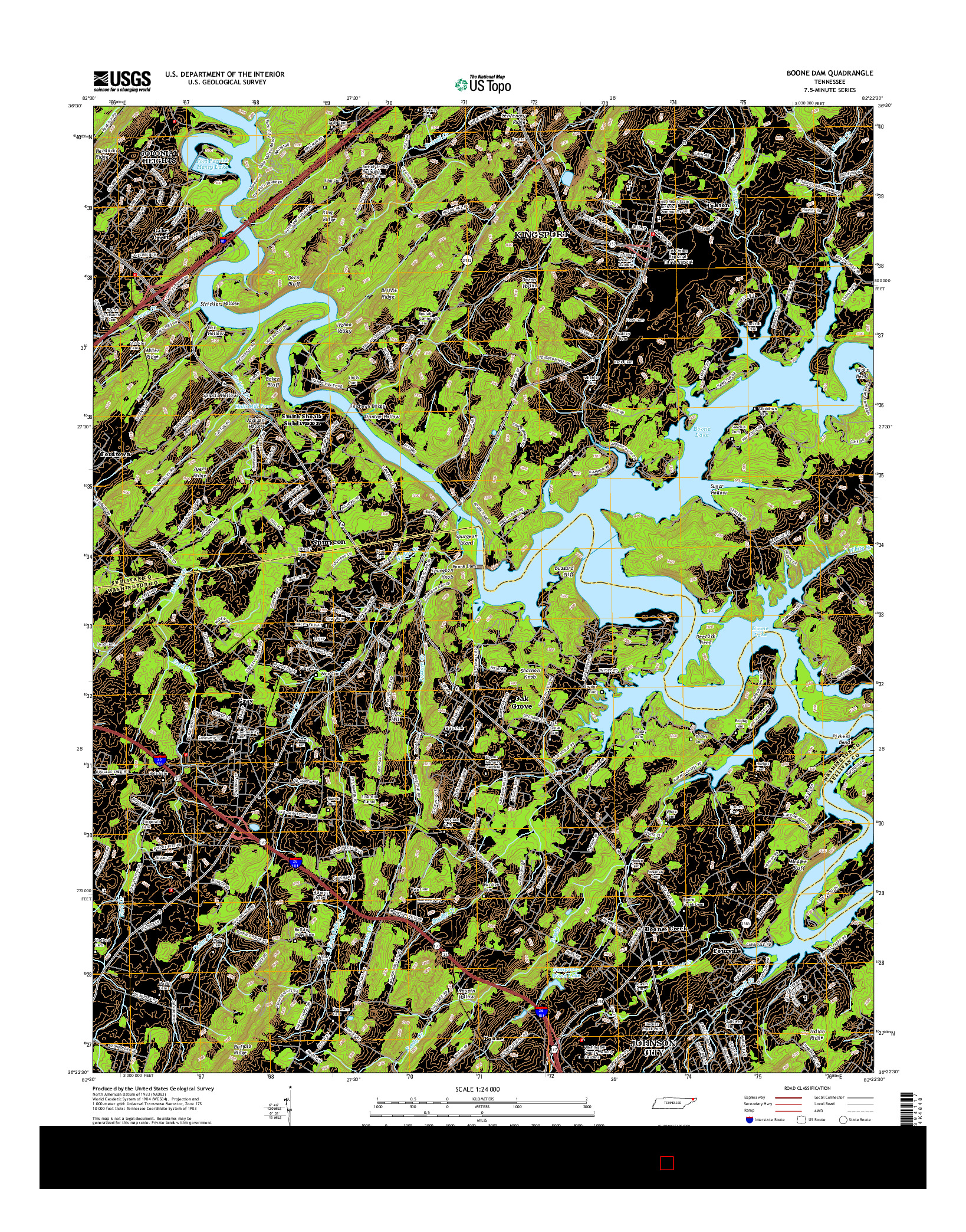 USGS US TOPO 7.5-MINUTE MAP FOR BOONE DAM, TN 2016