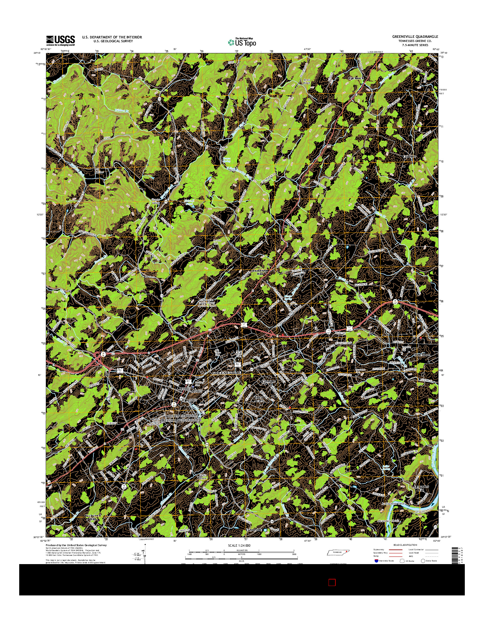 USGS US TOPO 7.5-MINUTE MAP FOR GREENEVILLE, TN 2016