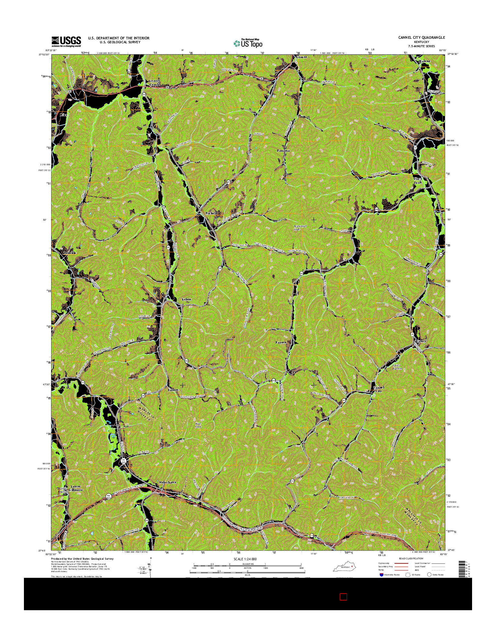 USGS US TOPO 7.5-MINUTE MAP FOR CANNEL CITY, KY 2016