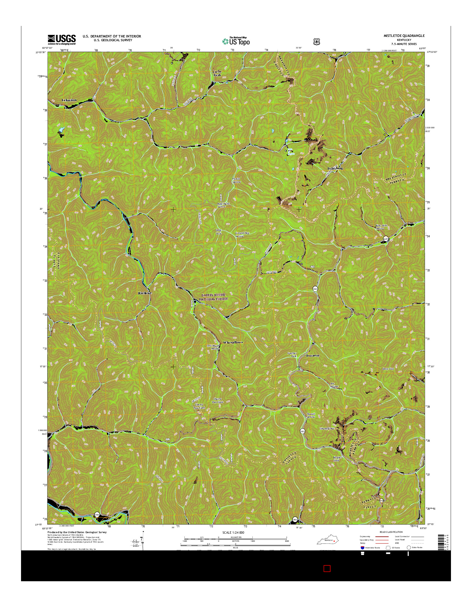 USGS US TOPO 7.5-MINUTE MAP FOR MISTLETOE, KY 2016