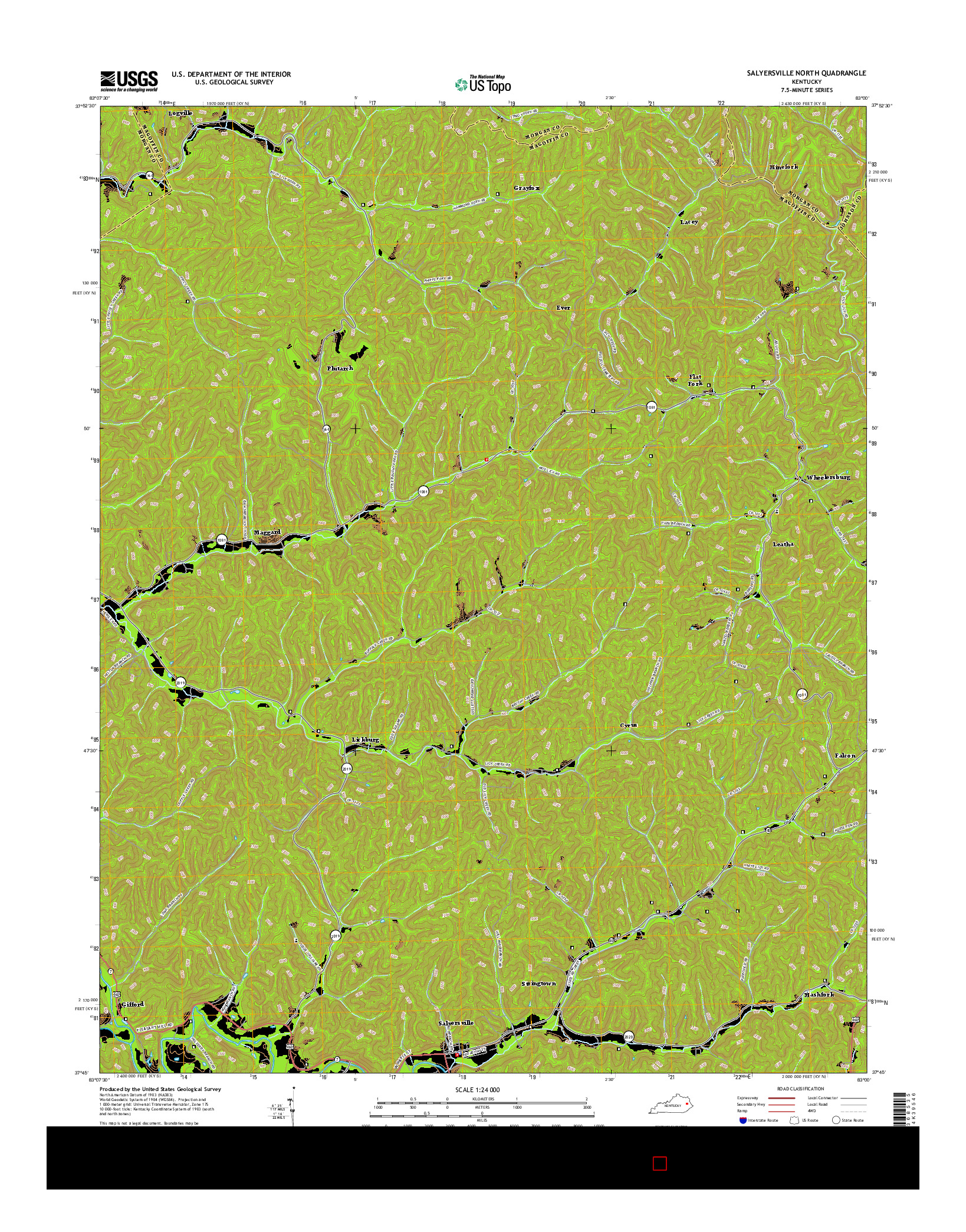 USGS US TOPO 7.5-MINUTE MAP FOR SALYERSVILLE NORTH, KY 2016