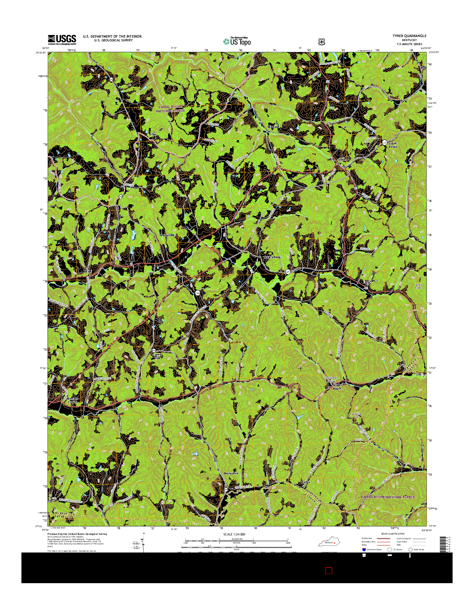 USGS US TOPO 7.5-MINUTE MAP FOR TYNER, KY 2016