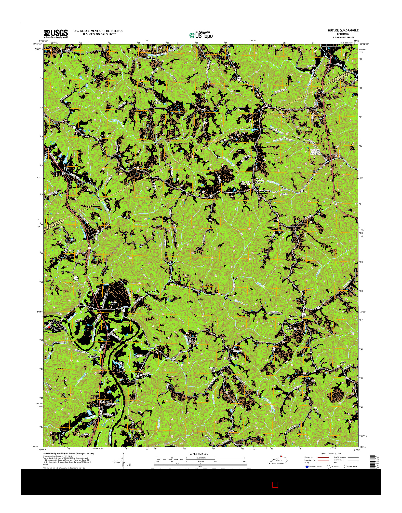 USGS US TOPO 7.5-MINUTE MAP FOR BUTLER, KY 2016