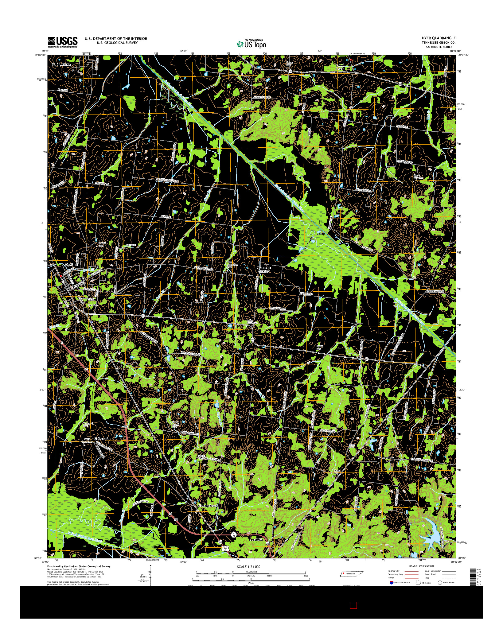 USGS US TOPO 7.5-MINUTE MAP FOR DYER, TN 2016