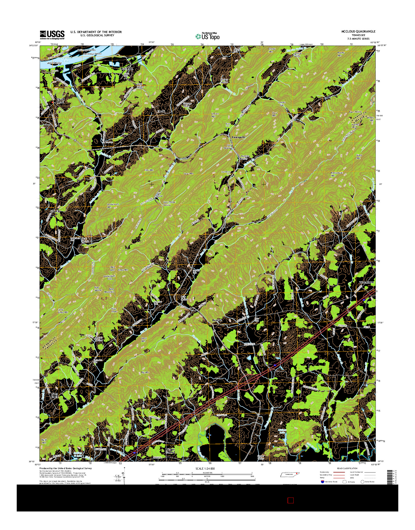 USGS US TOPO 7.5-MINUTE MAP FOR MCCLOUD, TN 2016