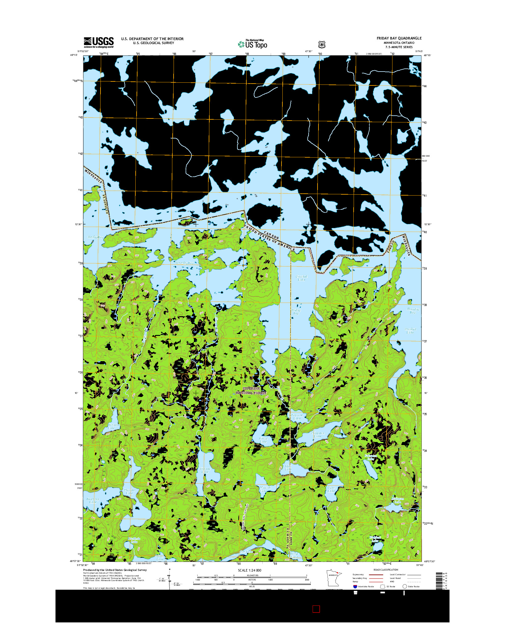 USGS US TOPO 7.5-MINUTE MAP FOR FRIDAY BAY, MN-ON 2016