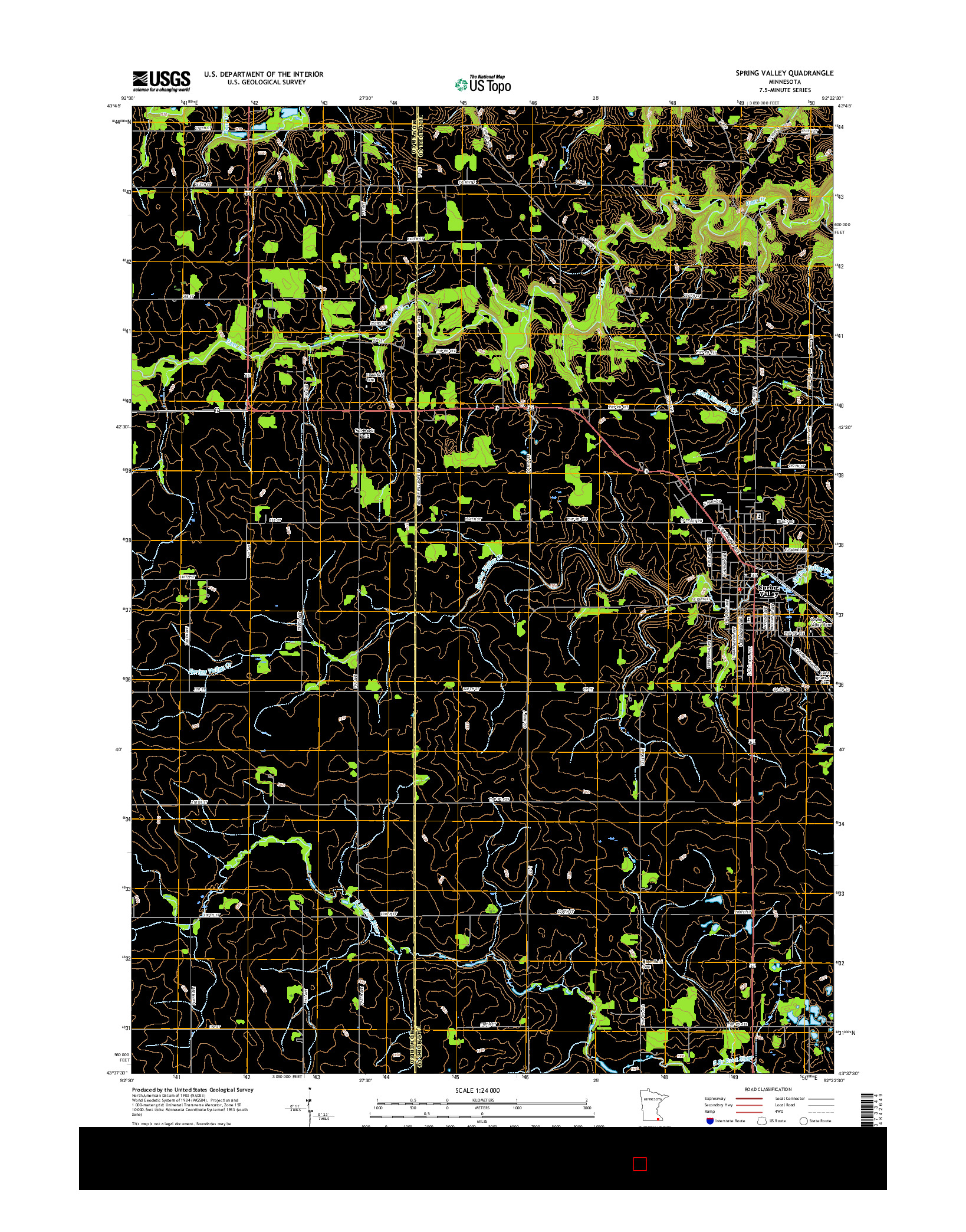 USGS US TOPO 7.5-MINUTE MAP FOR SPRING VALLEY, MN 2016