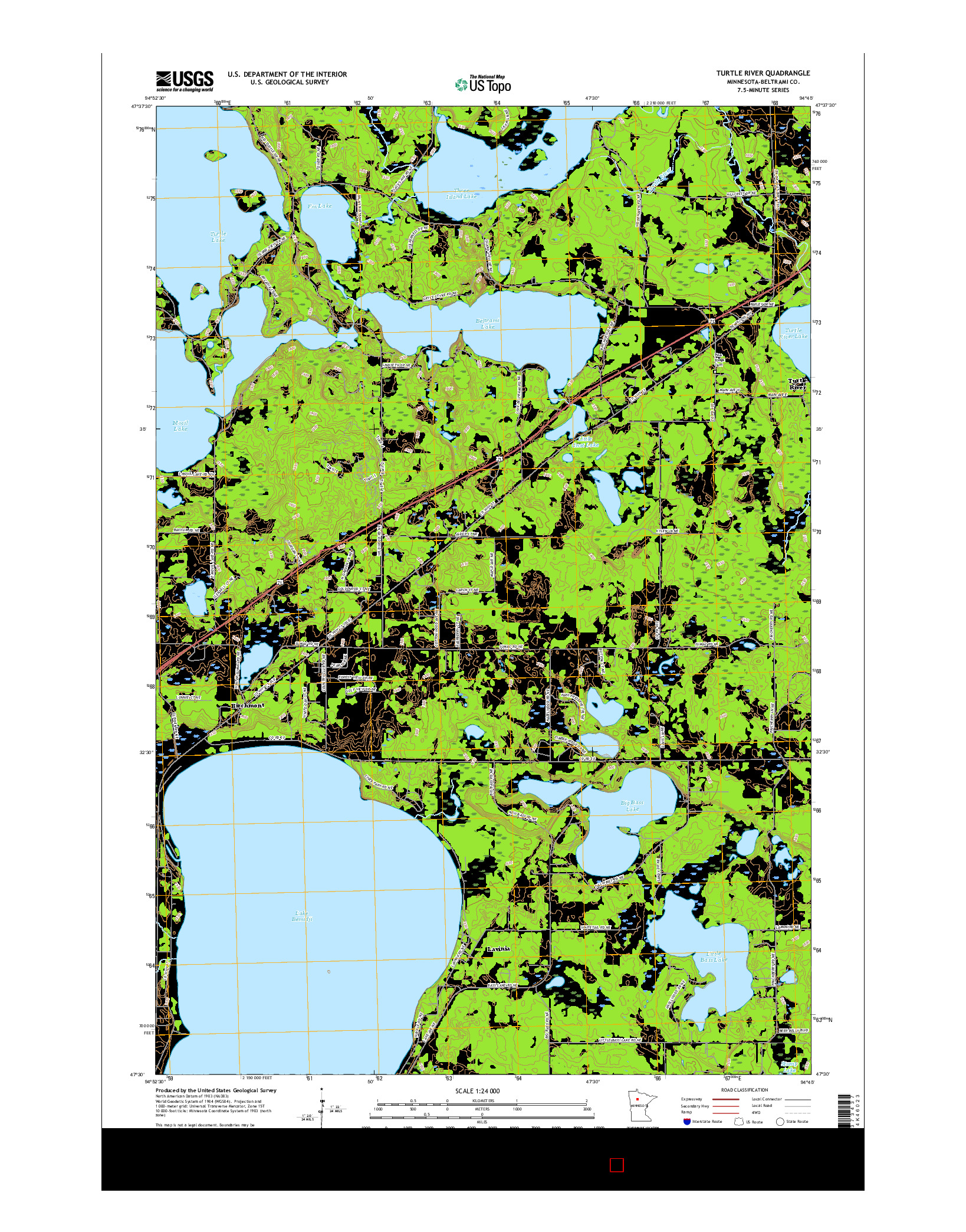 USGS US TOPO 7.5-MINUTE MAP FOR TURTLE RIVER, MN 2016