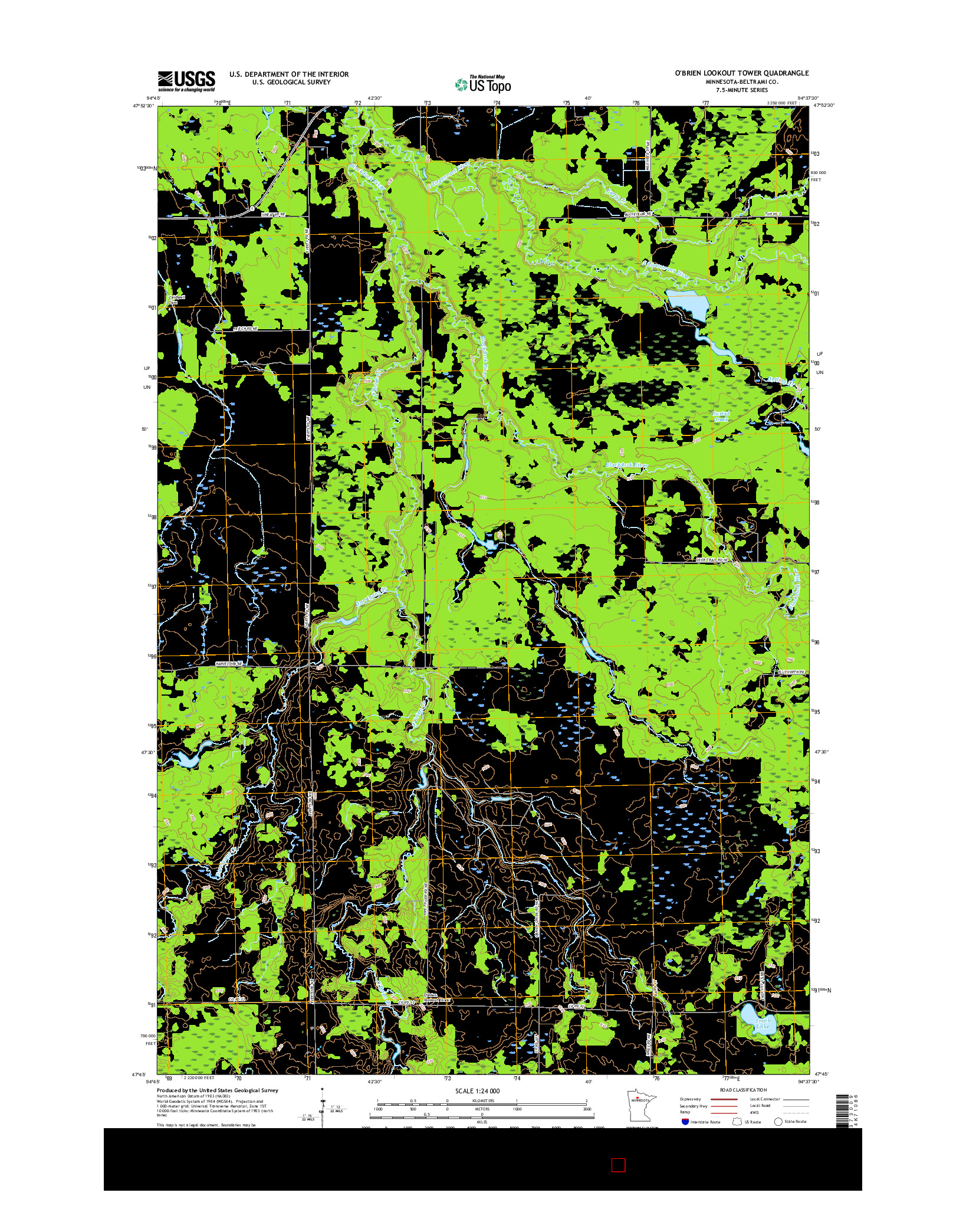 USGS US TOPO 7.5-MINUTE MAP FOR O'BRIEN LOOKOUT TOWER, MN 2016