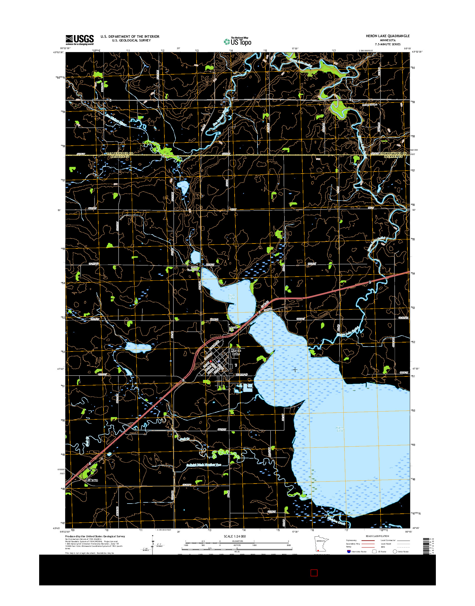 USGS US TOPO 7.5-MINUTE MAP FOR HERON LAKE, MN 2016