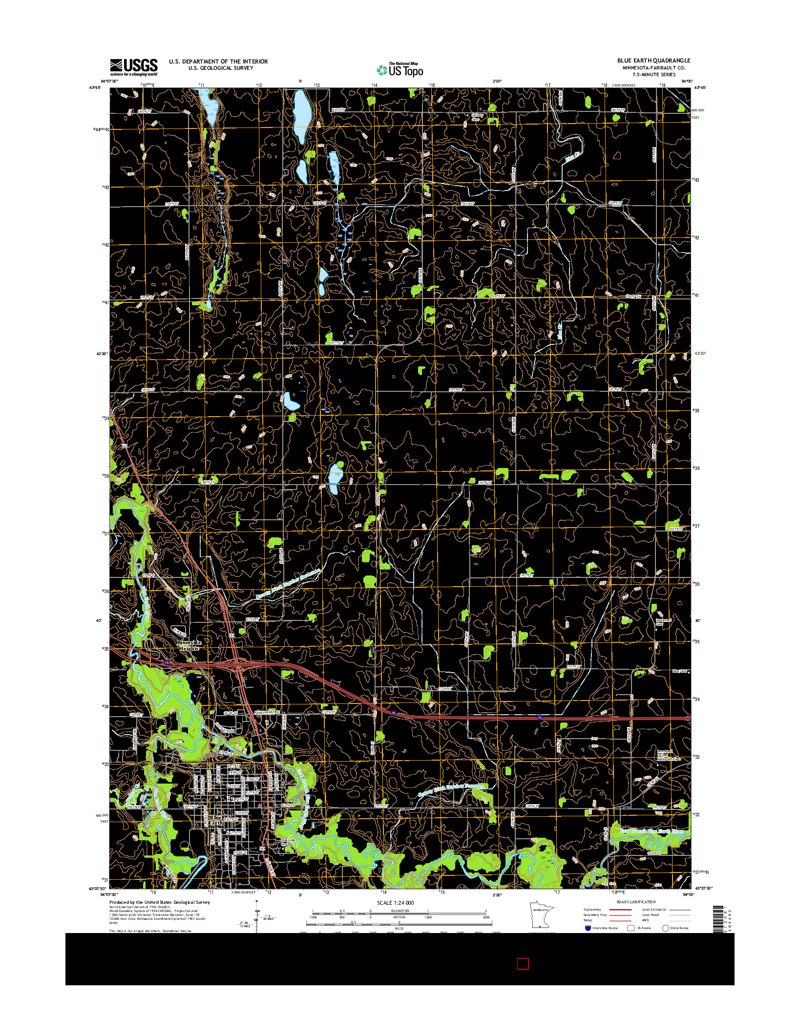 USGS US TOPO 7.5-MINUTE MAP FOR BLUE EARTH, MN 2016