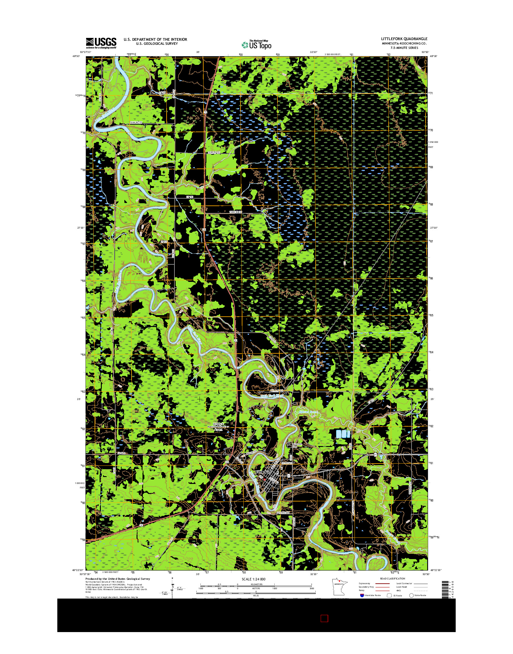 USGS US TOPO 7.5-MINUTE MAP FOR LITTLEFORK, MN 2016