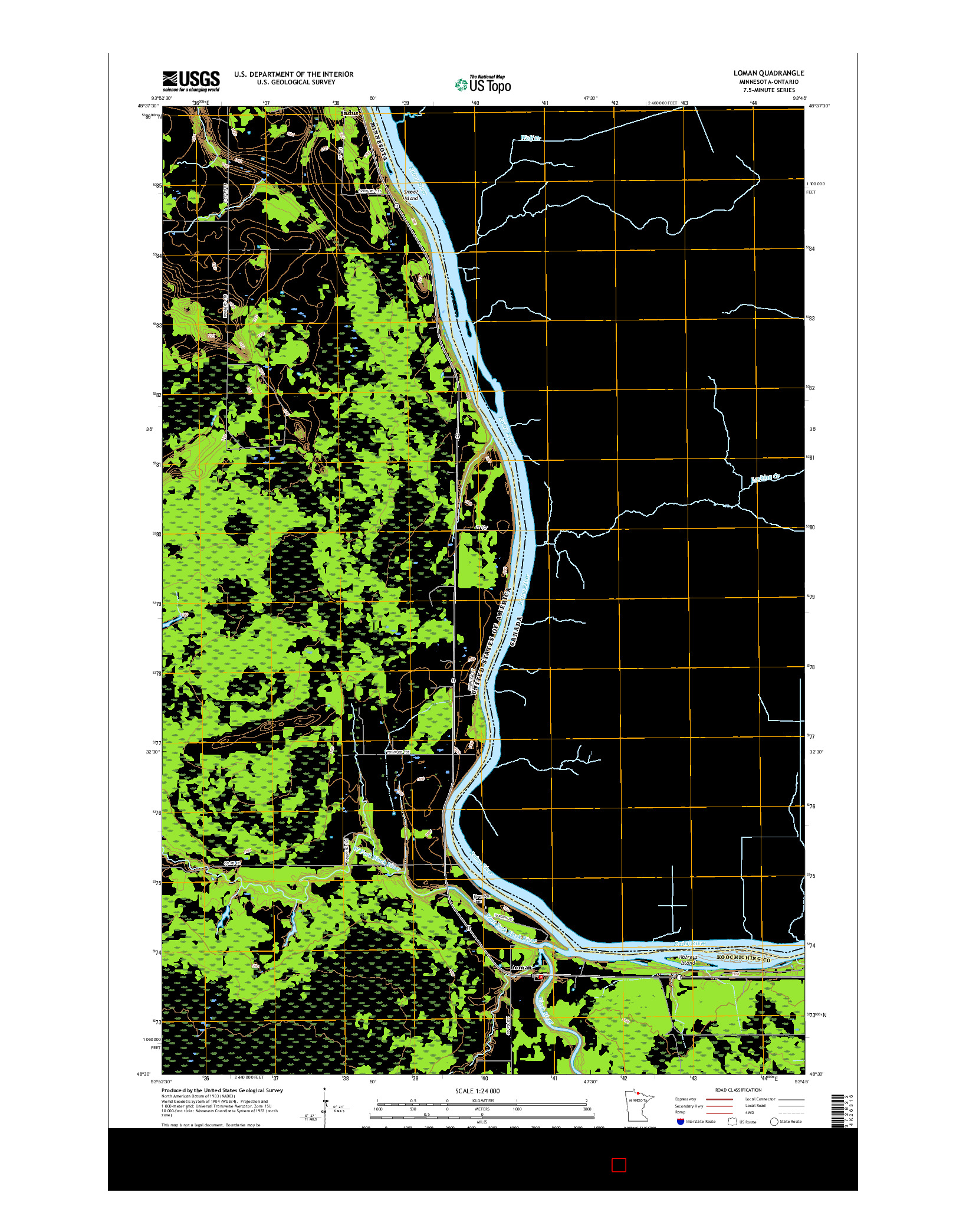 USGS US TOPO 7.5-MINUTE MAP FOR LOMAN, MN-ON 2016