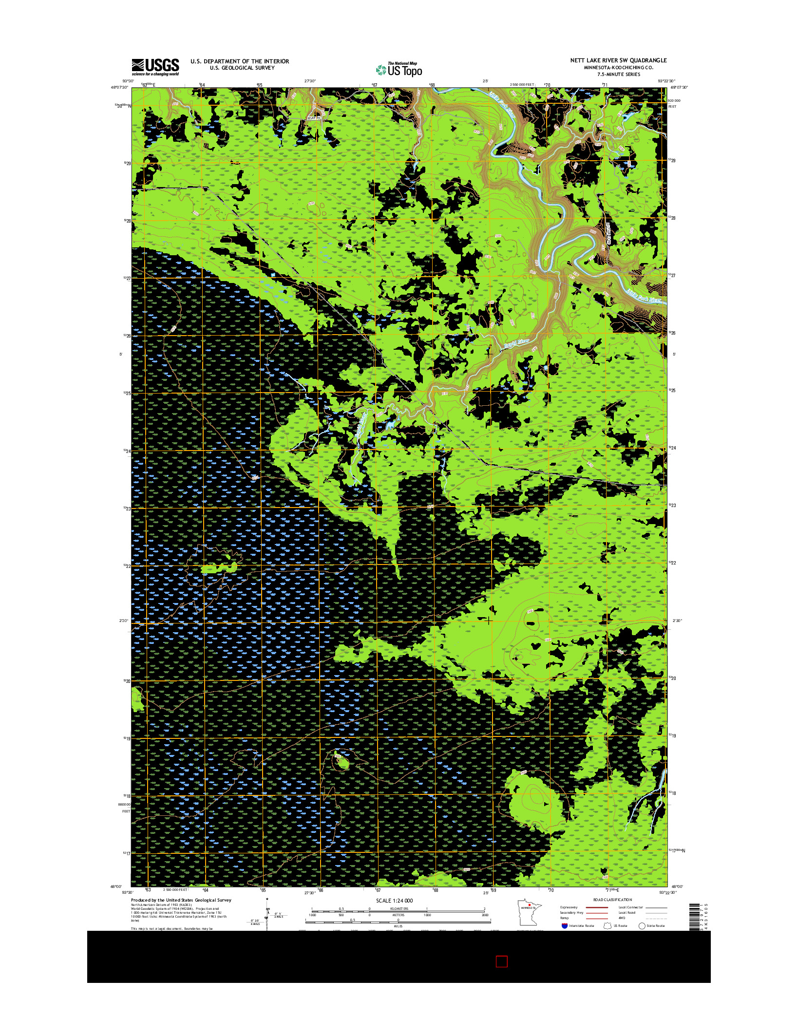 USGS US TOPO 7.5-MINUTE MAP FOR NETT LAKE RIVER SW, MN 2016