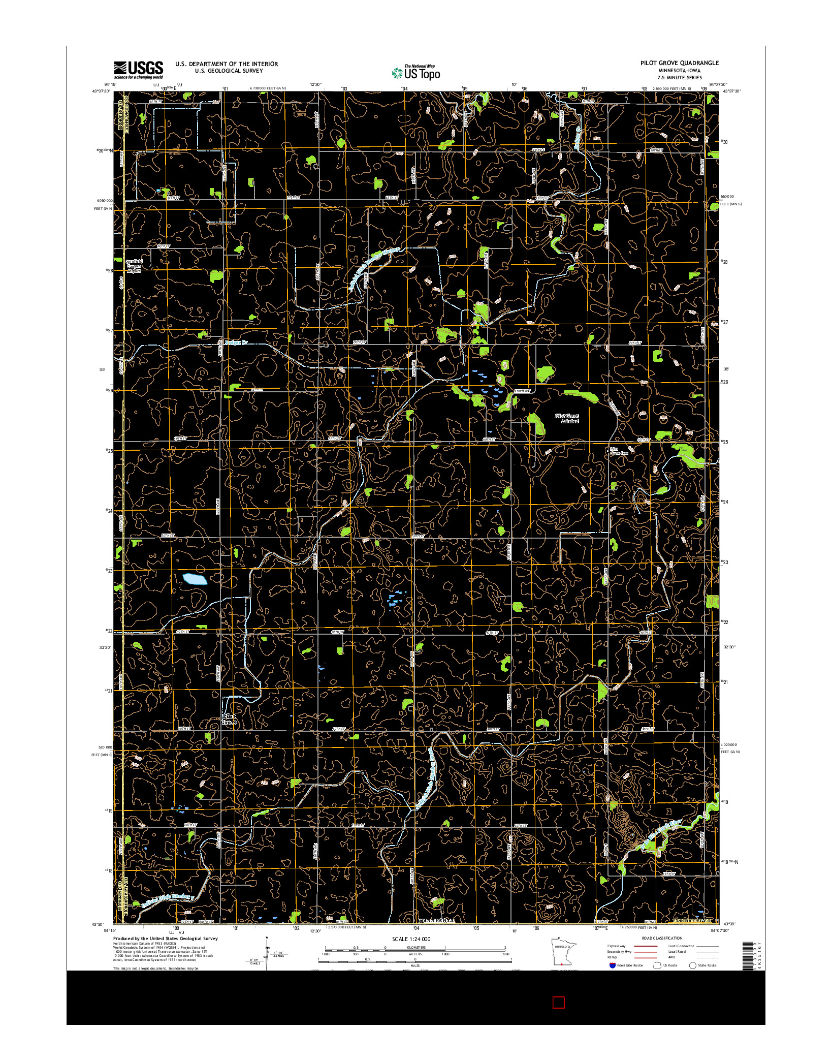 USGS US TOPO 7.5-MINUTE MAP FOR PILOT GROVE, MN-IA 2016