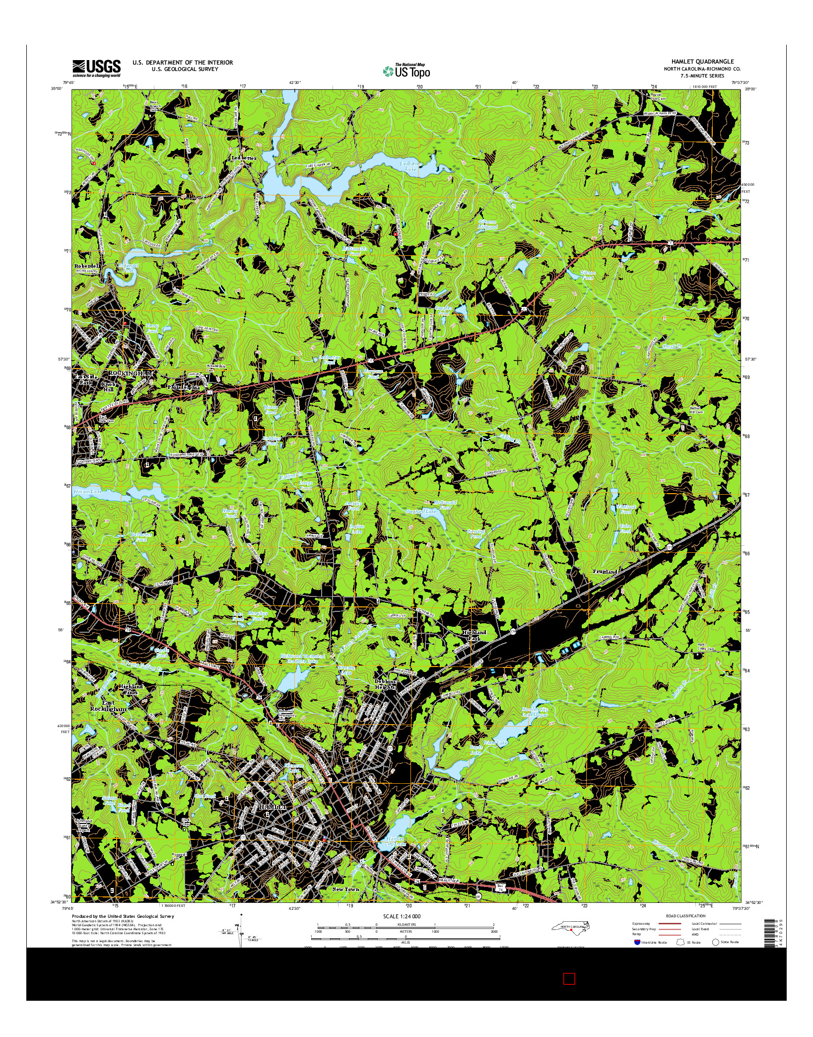 USGS US TOPO 7.5-MINUTE MAP FOR HAMLET, NC 2016