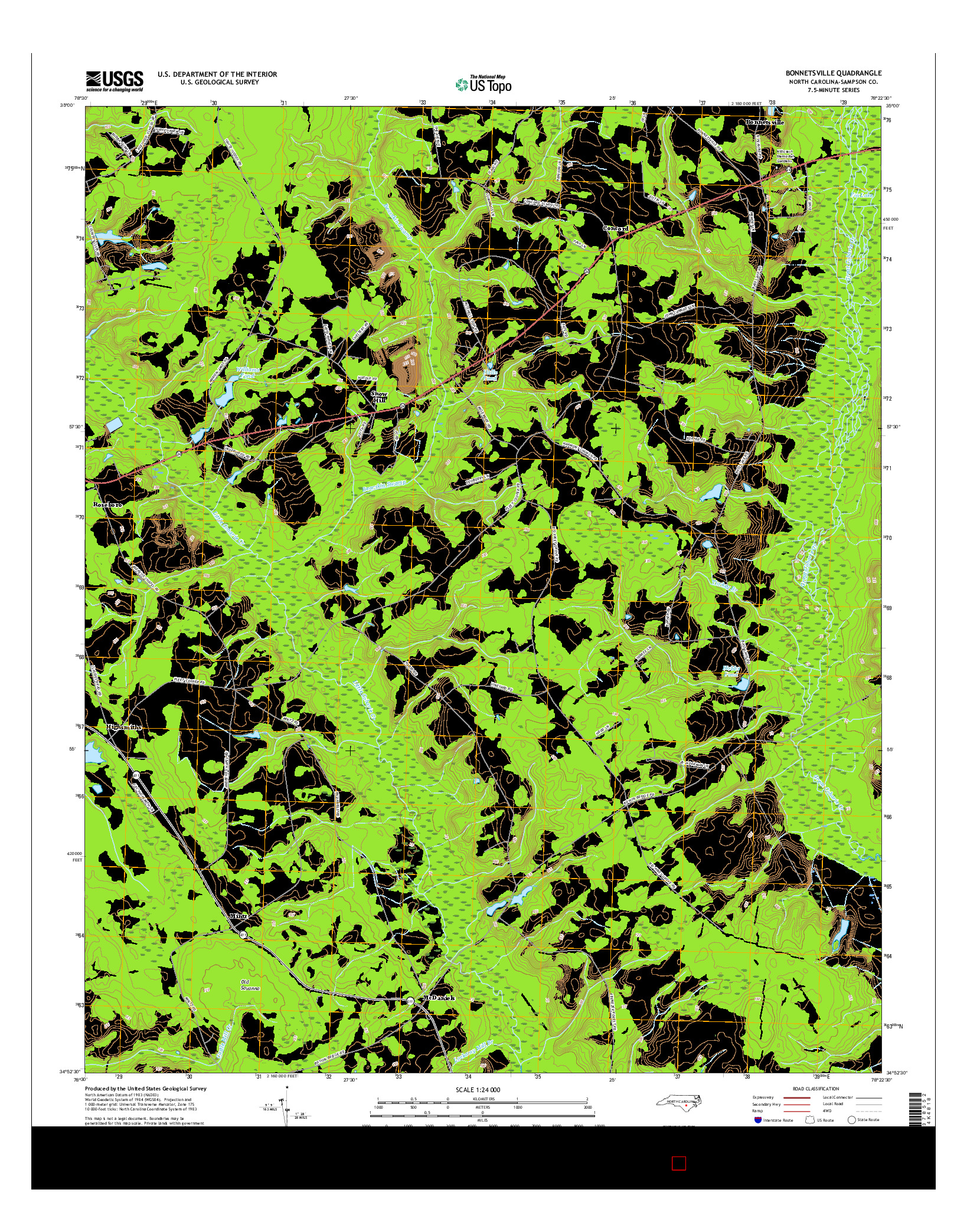 USGS US TOPO 7.5-MINUTE MAP FOR BONNETSVILLE, NC 2016