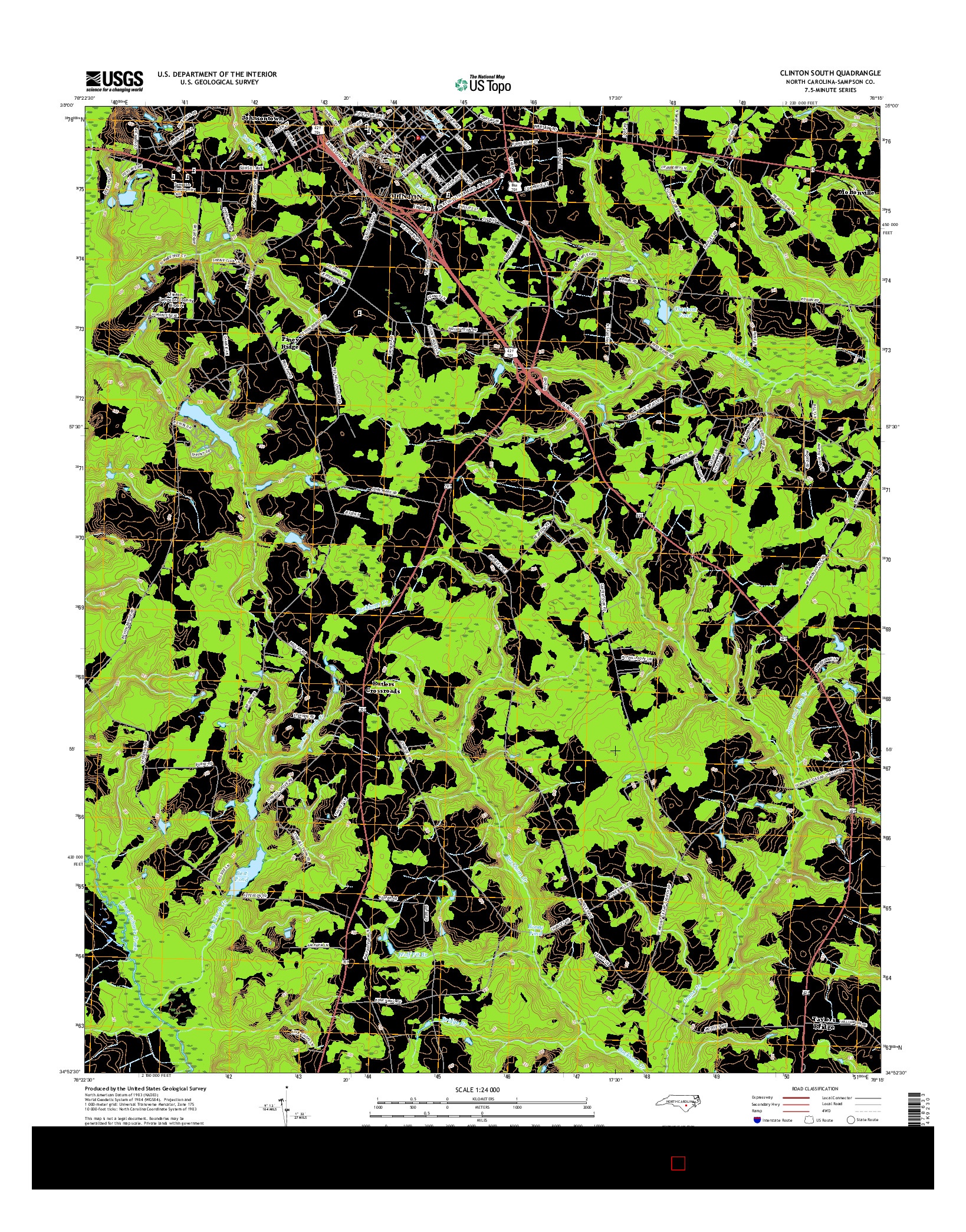 USGS US TOPO 7.5-MINUTE MAP FOR CLINTON SOUTH, NC 2016