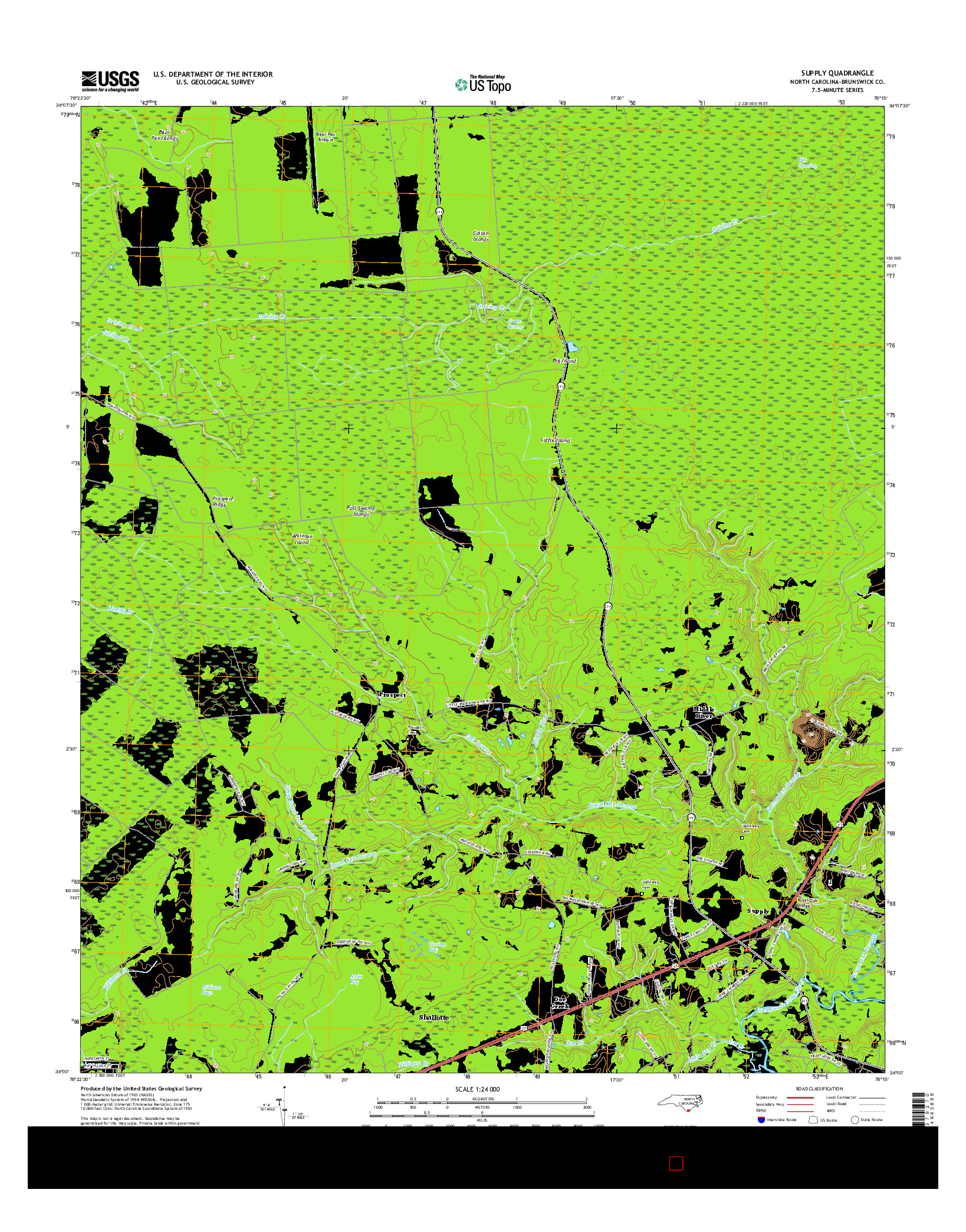 USGS US TOPO 7.5-MINUTE MAP FOR SUPPLY, NC 2016