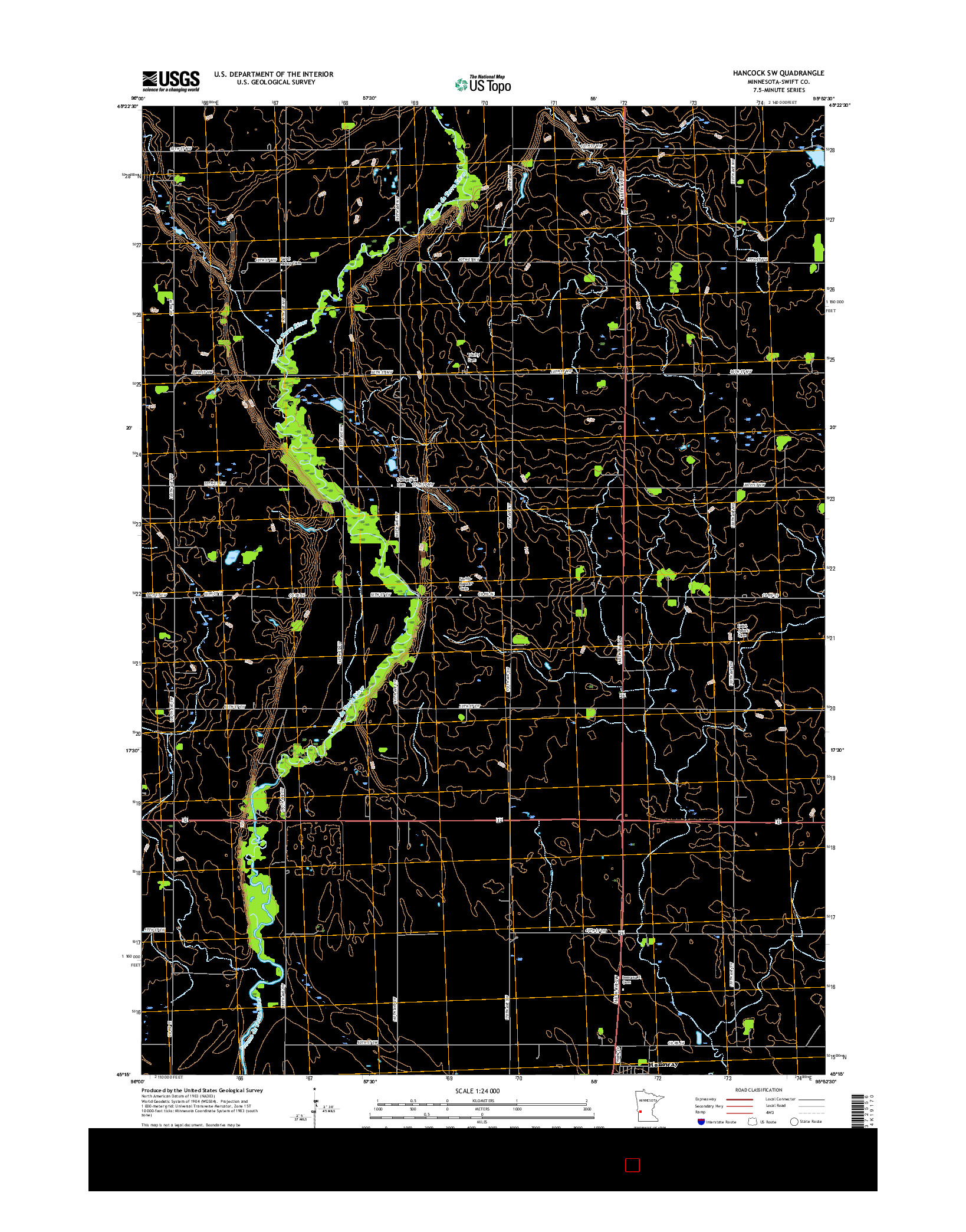 USGS US TOPO 7.5-MINUTE MAP FOR HANCOCK SW, MN 2016