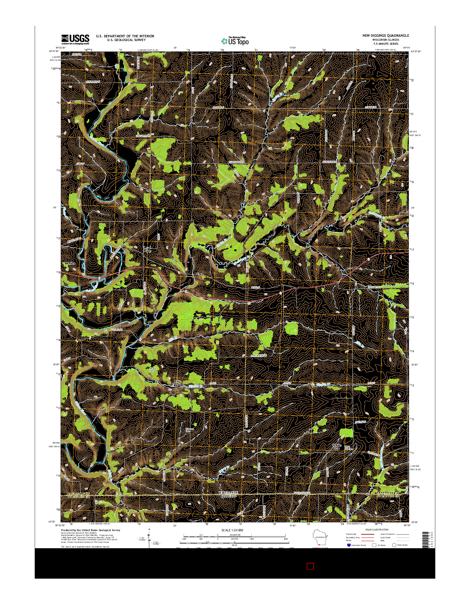 USGS US TOPO 7.5-MINUTE MAP FOR NEW DIGGINGS, WI-IL 2016