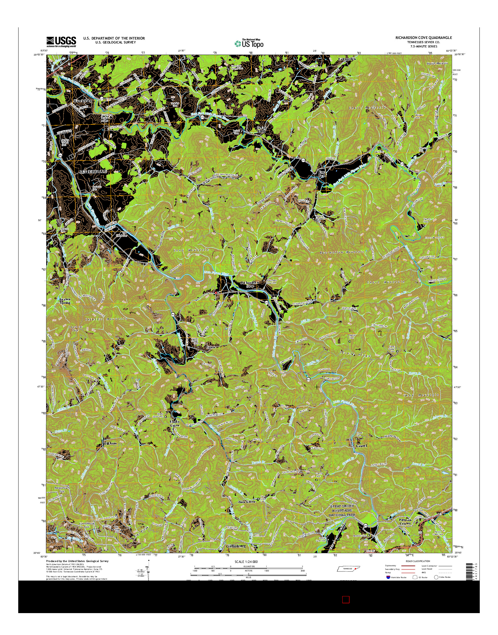 USGS US TOPO 7.5-MINUTE MAP FOR RICHARDSON COVE, TN 2016