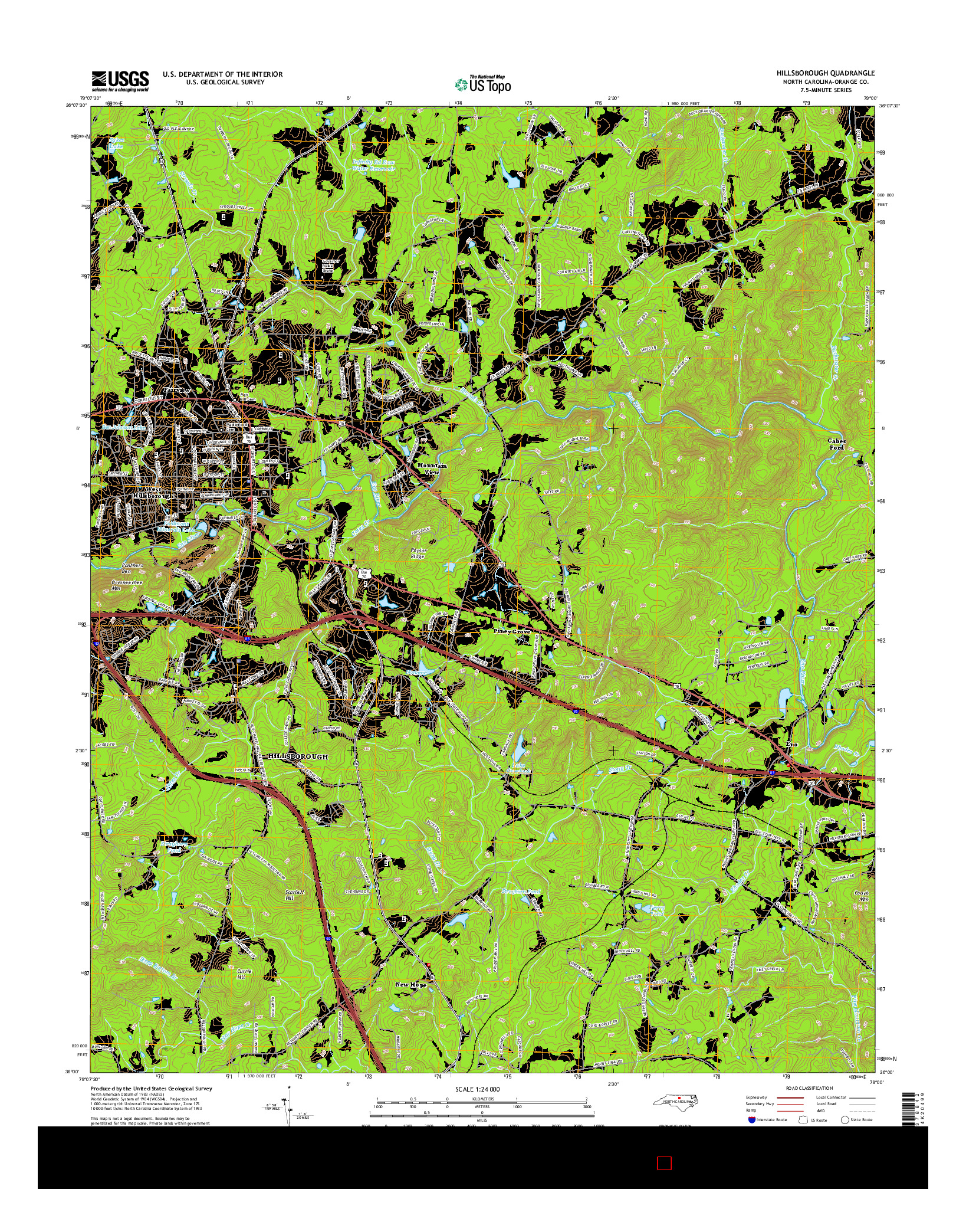USGS US TOPO 7.5-MINUTE MAP FOR HILLSBOROUGH, NC 2016