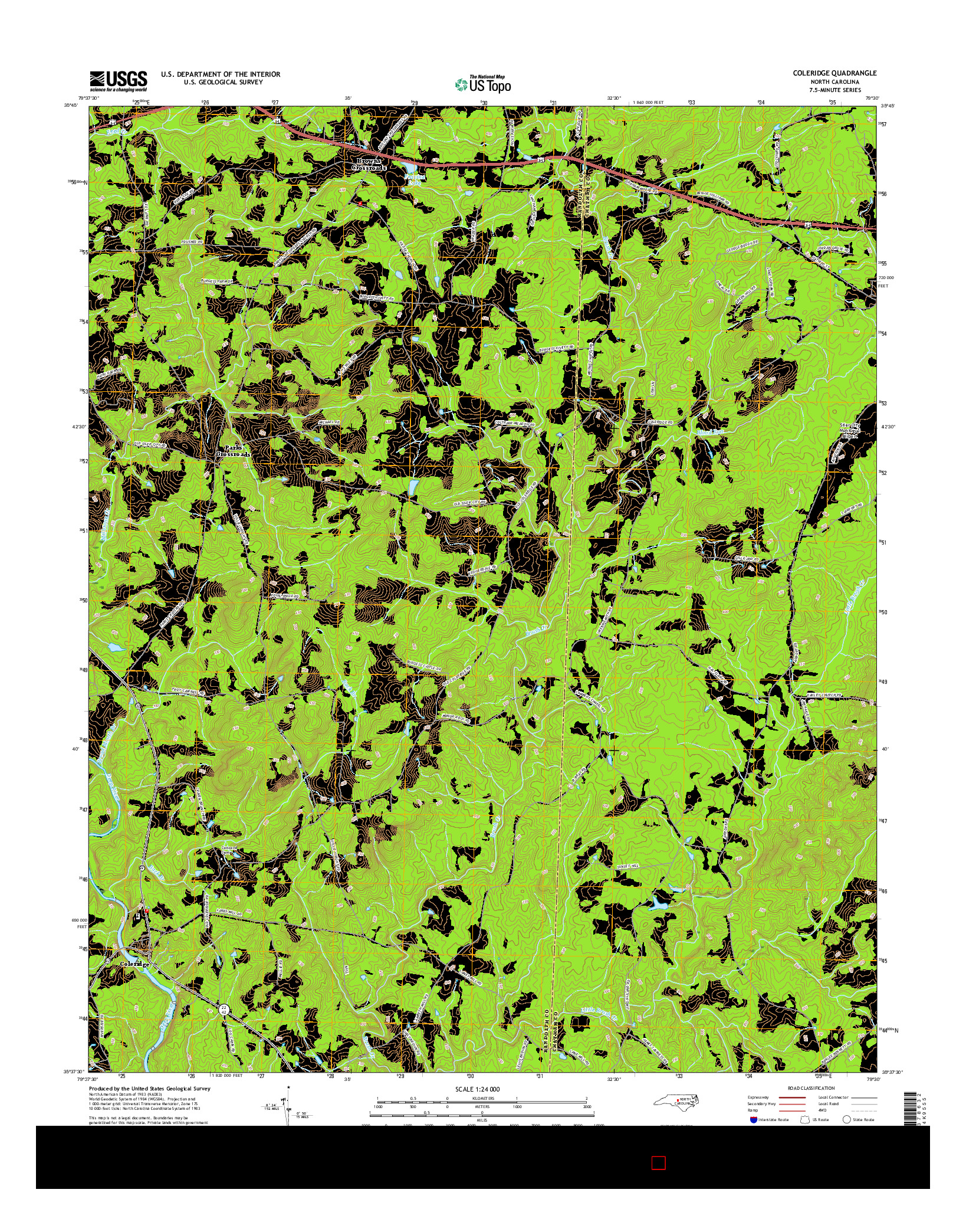 USGS US TOPO 7.5-MINUTE MAP FOR COLERIDGE, NC 2016