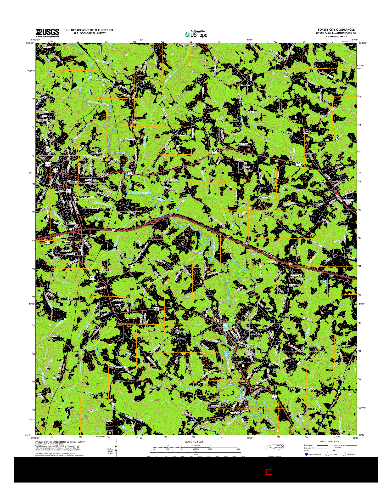 USGS US TOPO 7.5-MINUTE MAP FOR FOREST CITY, NC 2016