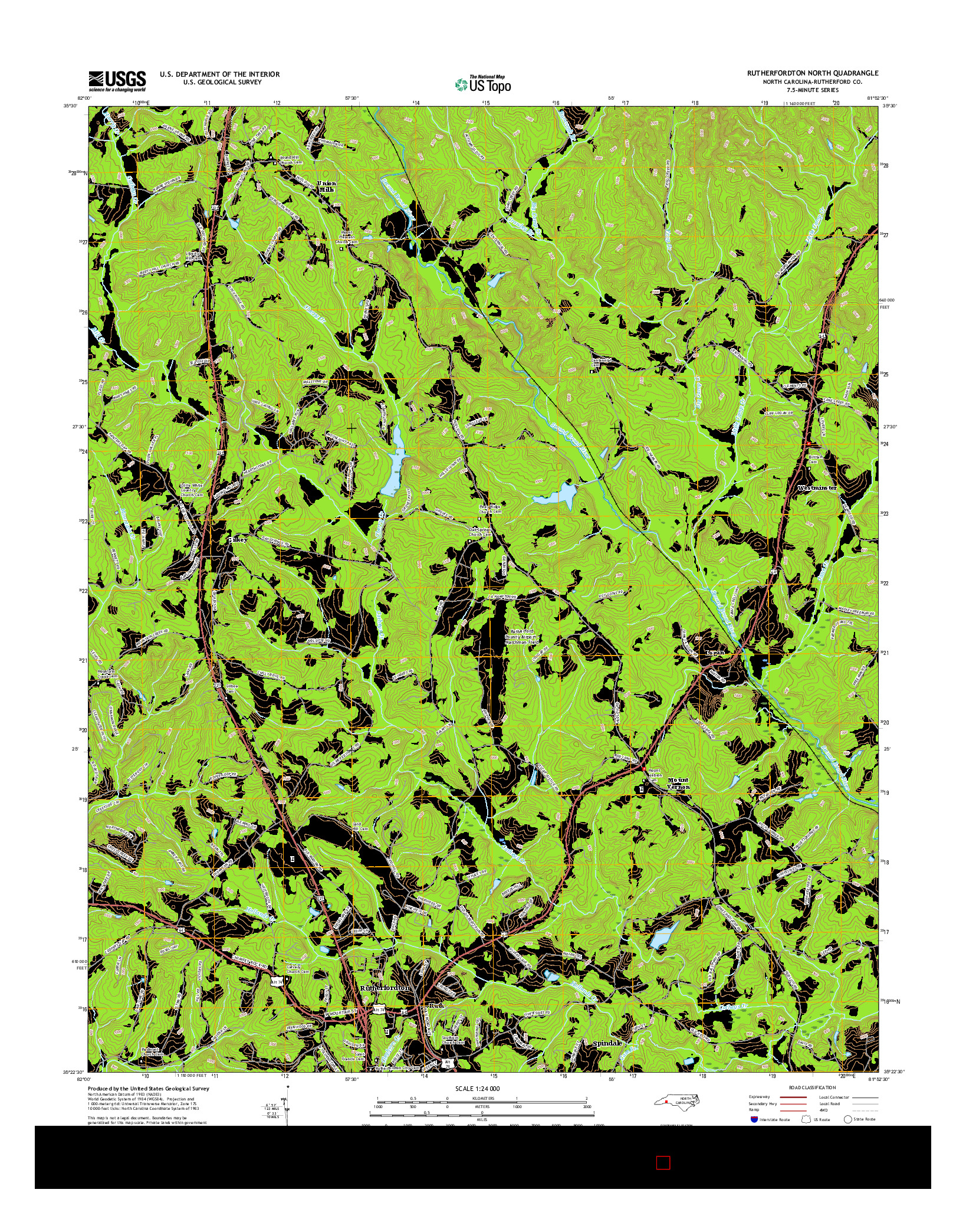 USGS US TOPO 7.5-MINUTE MAP FOR RUTHERFORDTON NORTH, NC 2016