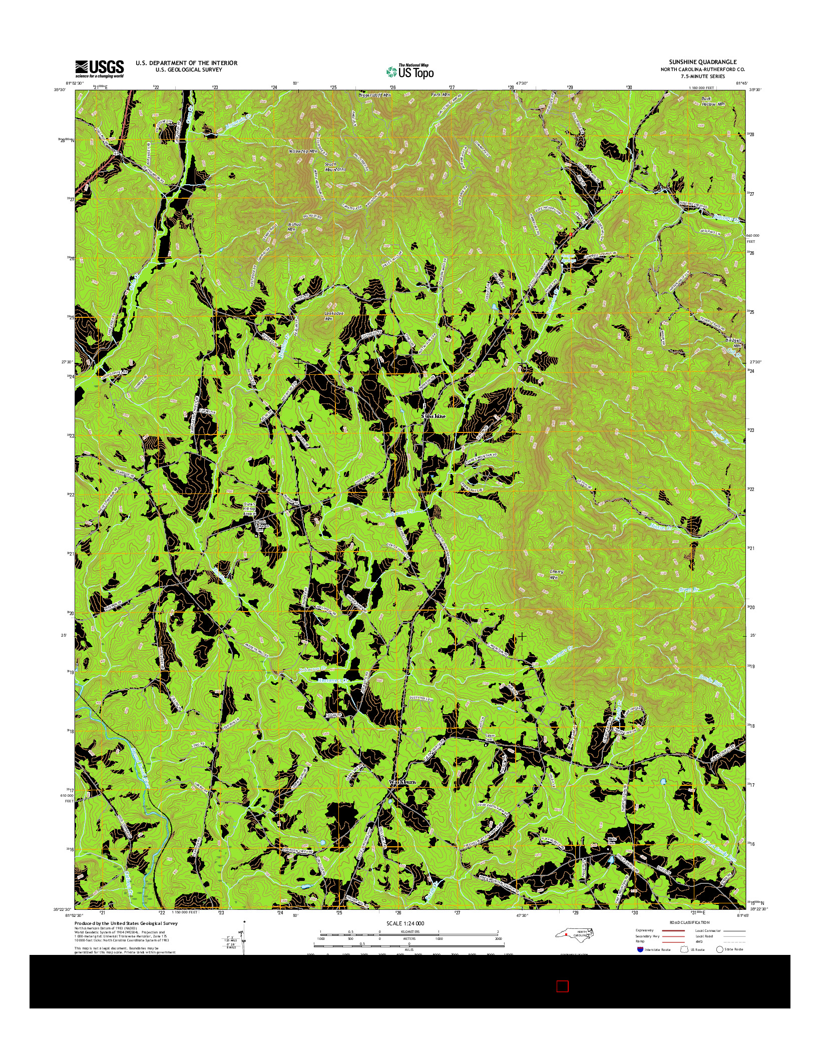 USGS US TOPO 7.5-MINUTE MAP FOR SUNSHINE, NC 2016