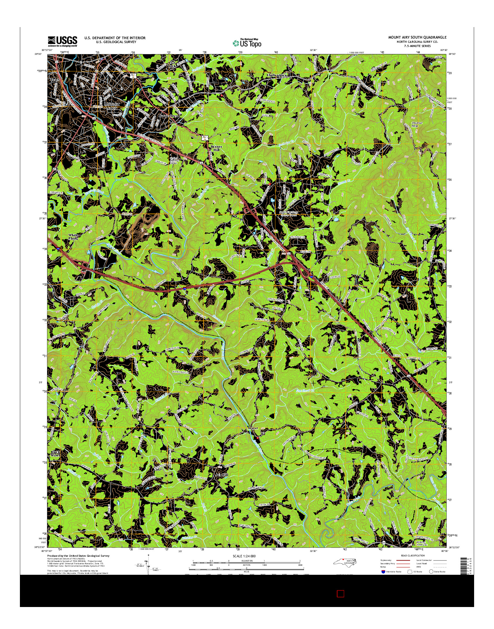 USGS US TOPO 7.5-MINUTE MAP FOR MOUNT AIRY SOUTH, NC 2016