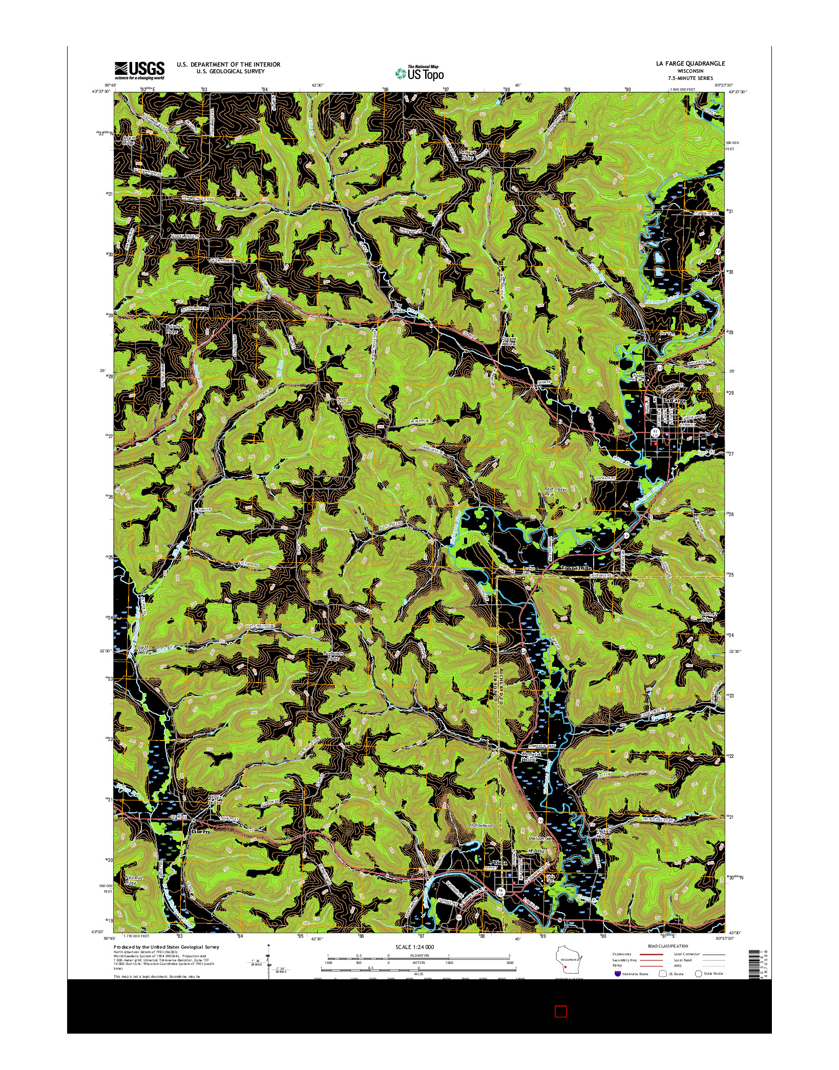 USGS US TOPO 7.5-MINUTE MAP FOR LA FARGE, WI 2016