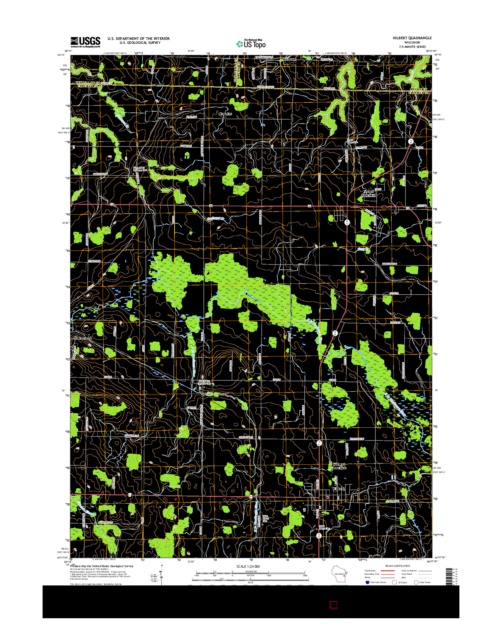 USGS US TOPO 7.5-MINUTE MAP FOR HILBERT, WI 2016