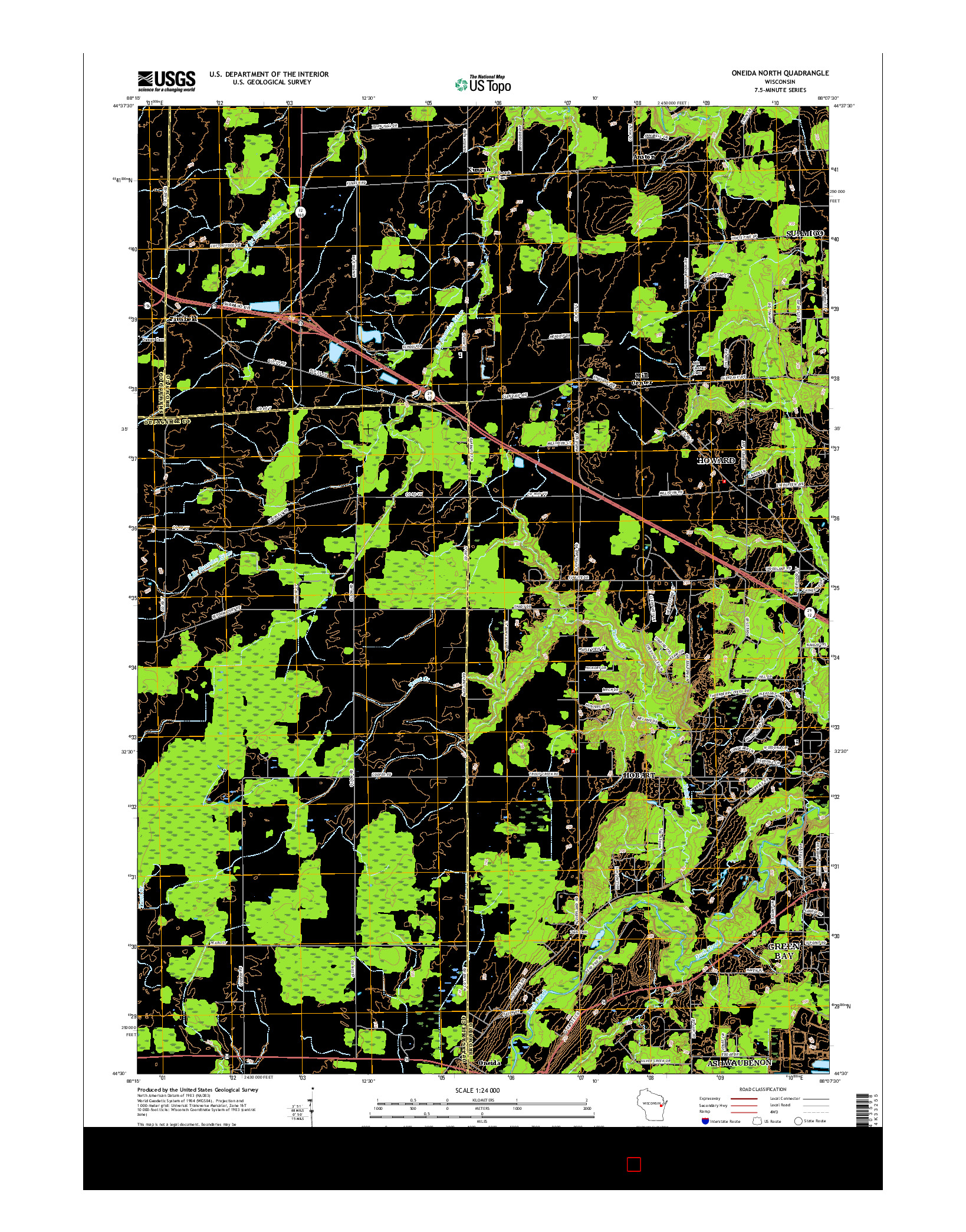 USGS US TOPO 7.5-MINUTE MAP FOR ONEIDA NORTH, WI 2016