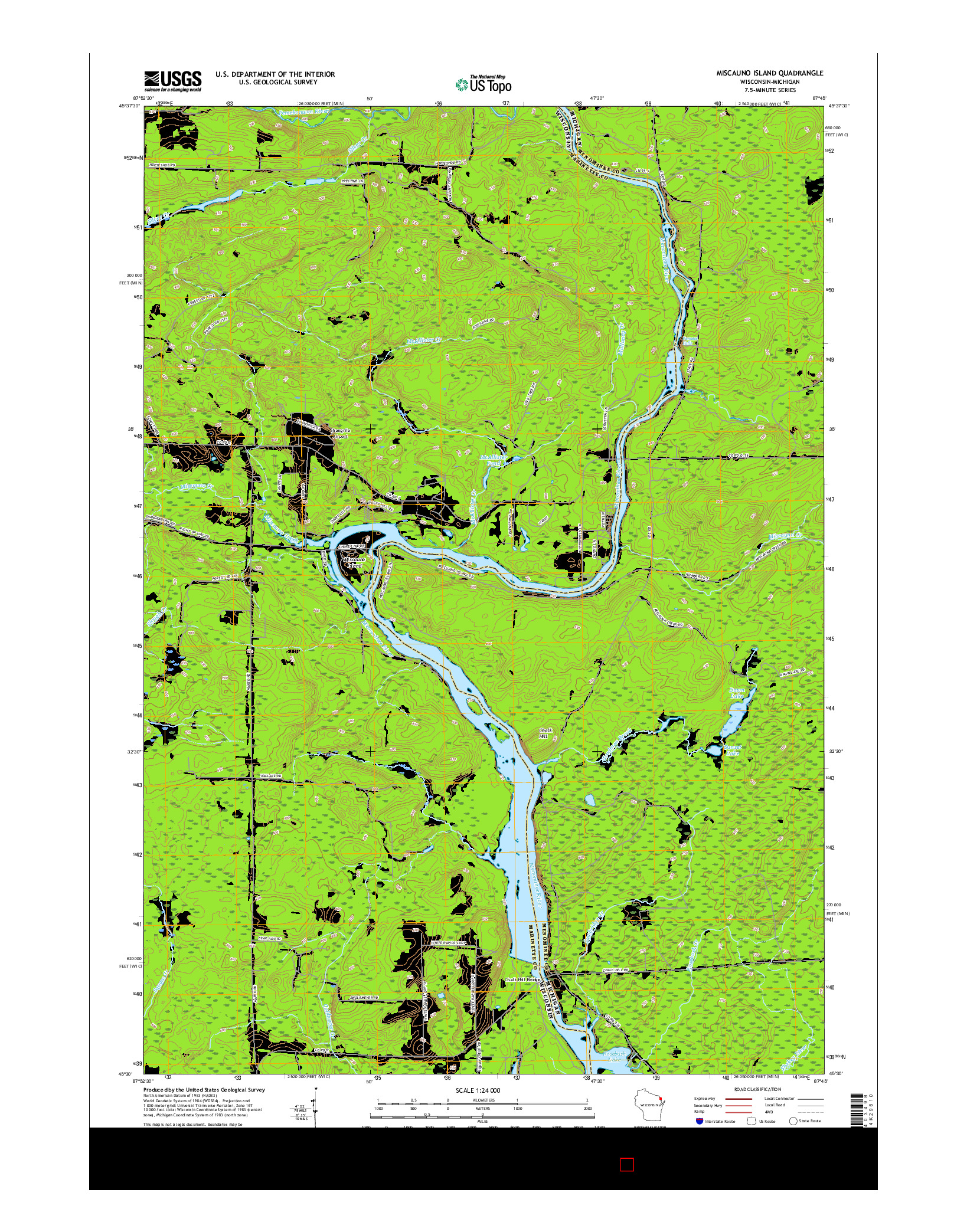 USGS US TOPO 7.5-MINUTE MAP FOR MISCAUNO ISLAND, WI-MI 2016