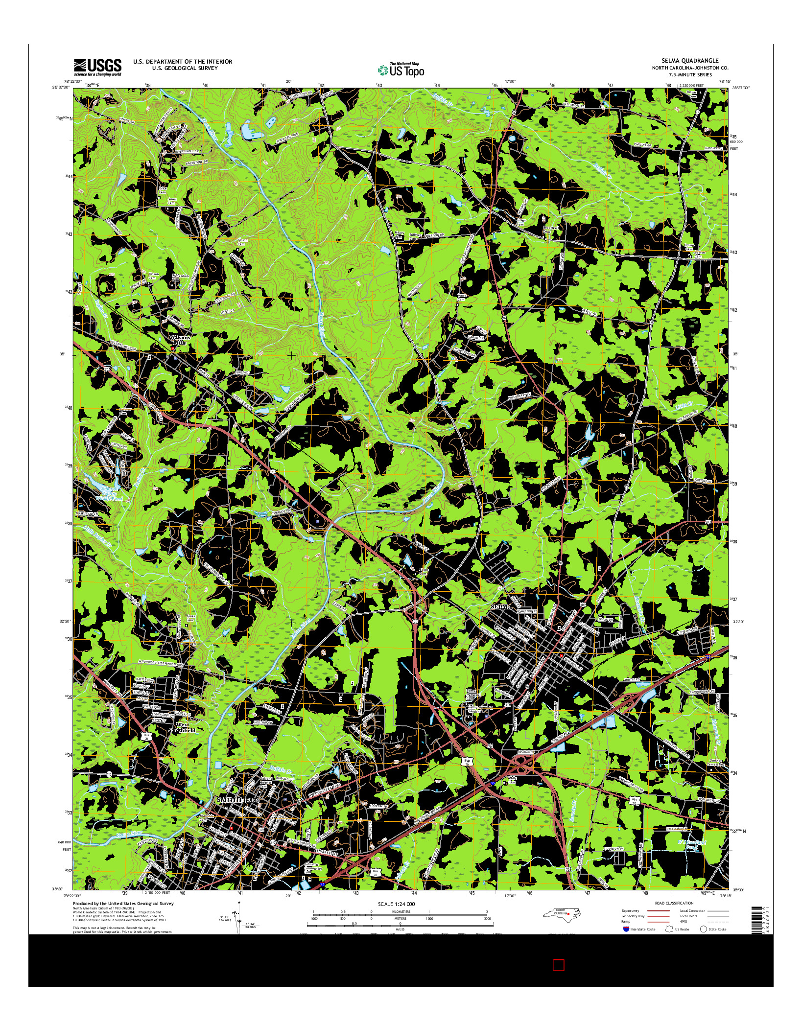 USGS US TOPO 7.5-MINUTE MAP FOR SELMA, NC 2016