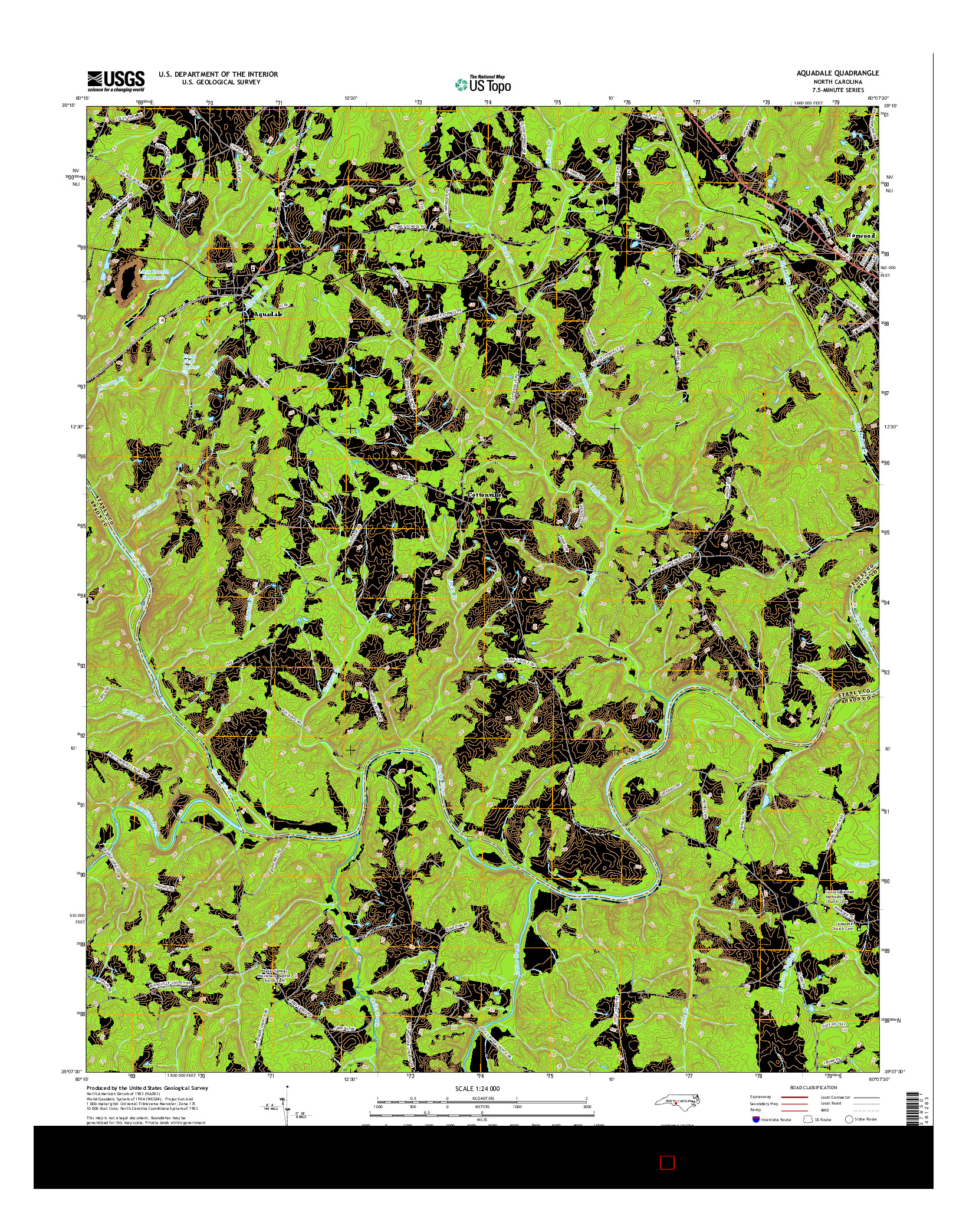 USGS US TOPO 7.5-MINUTE MAP FOR AQUADALE, NC 2016